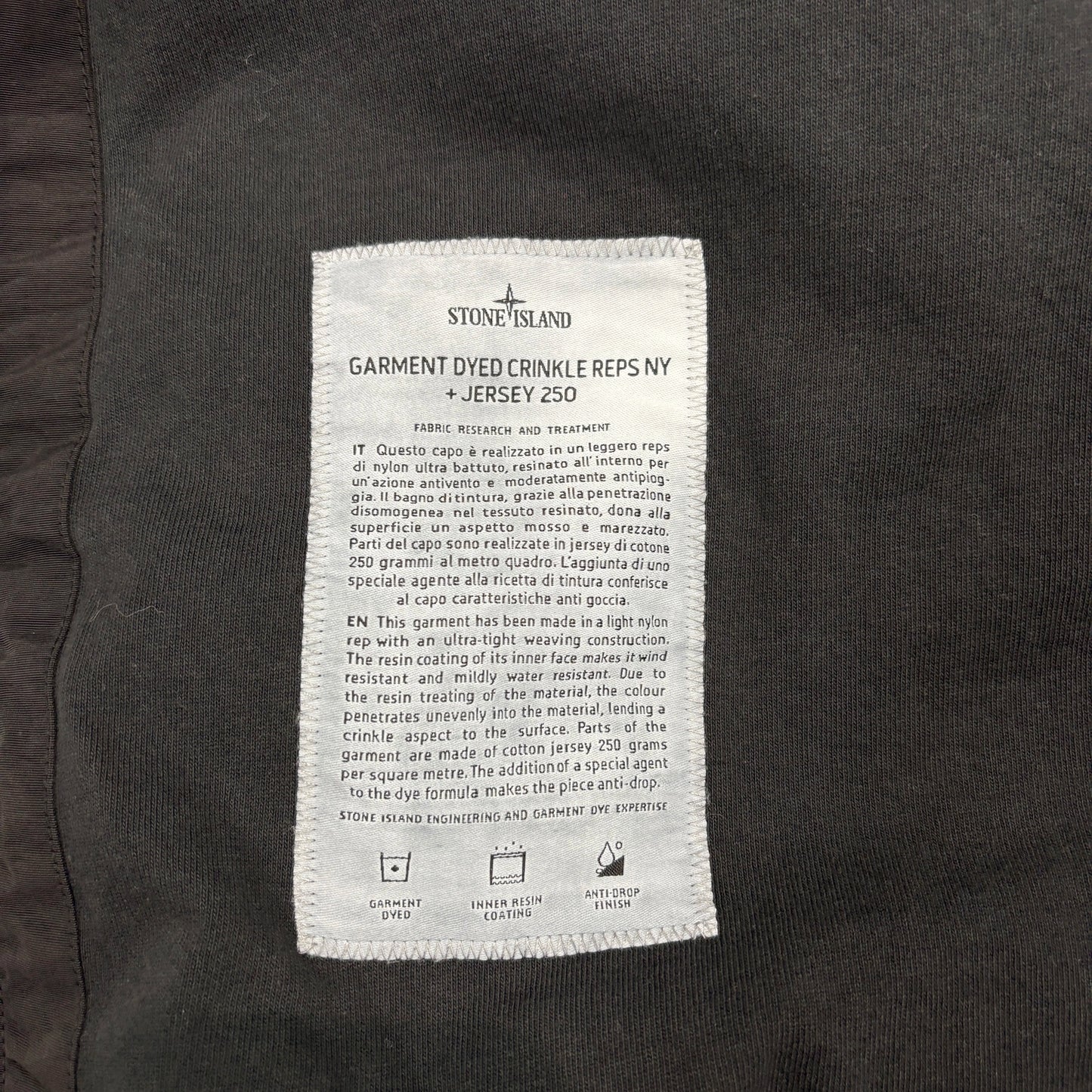 Stone Island Black Garment Dyed Crinkle Reps NY + Jersey 250 Hooded Jacket