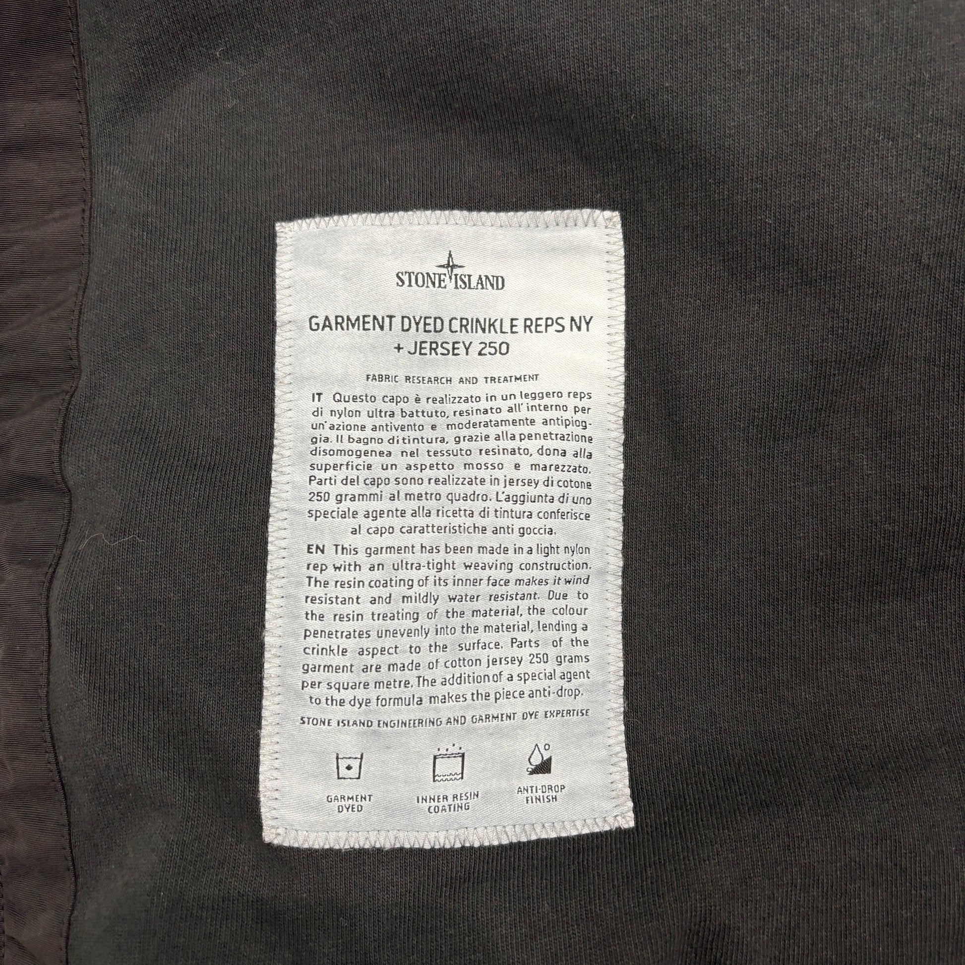 Stone Island Black Garment Dyed Crinkle Reps NY + Jersey 250 Hooded Jacket