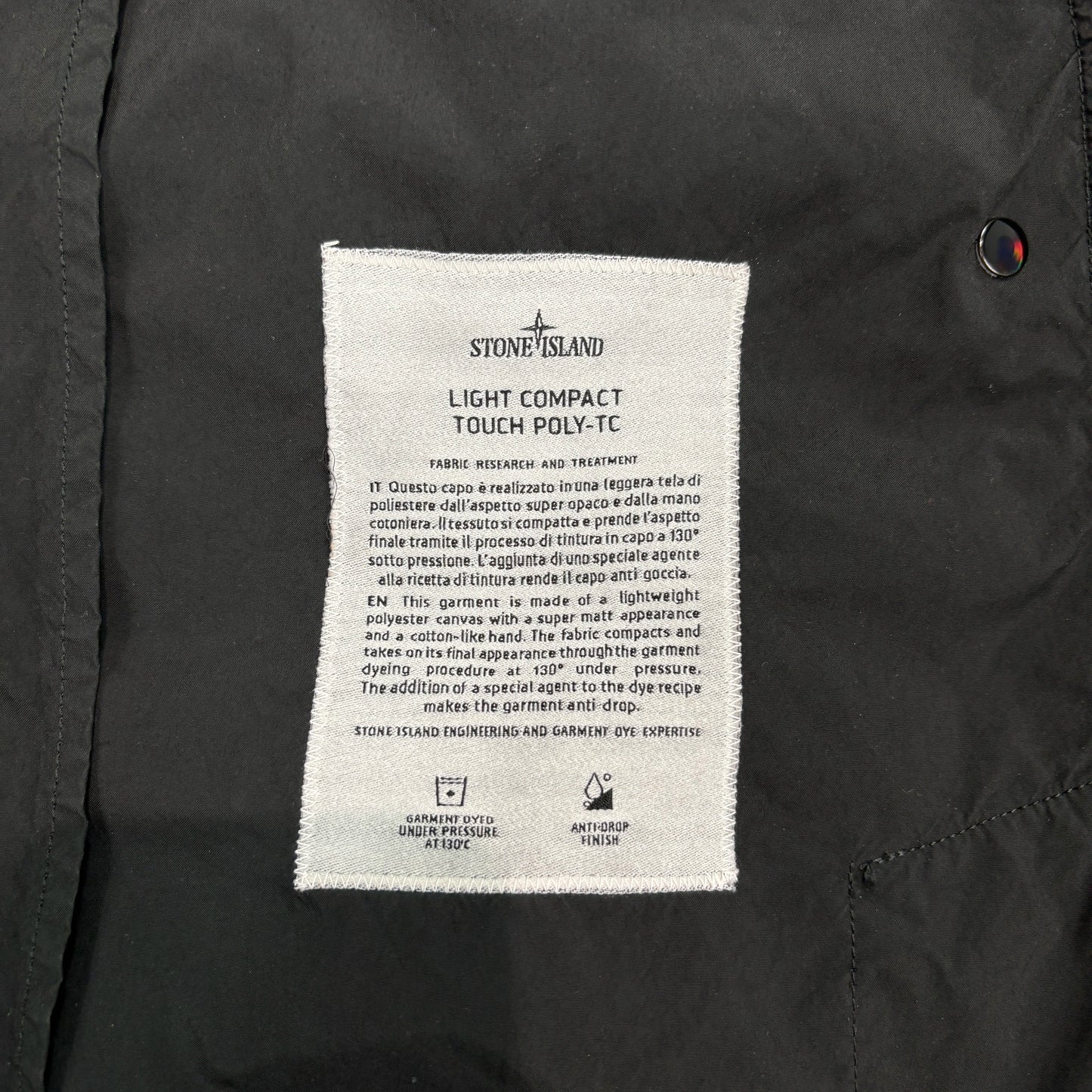 Stone Island Black Light Compact Touch Poly-TC Compass Patch Collared Jacket