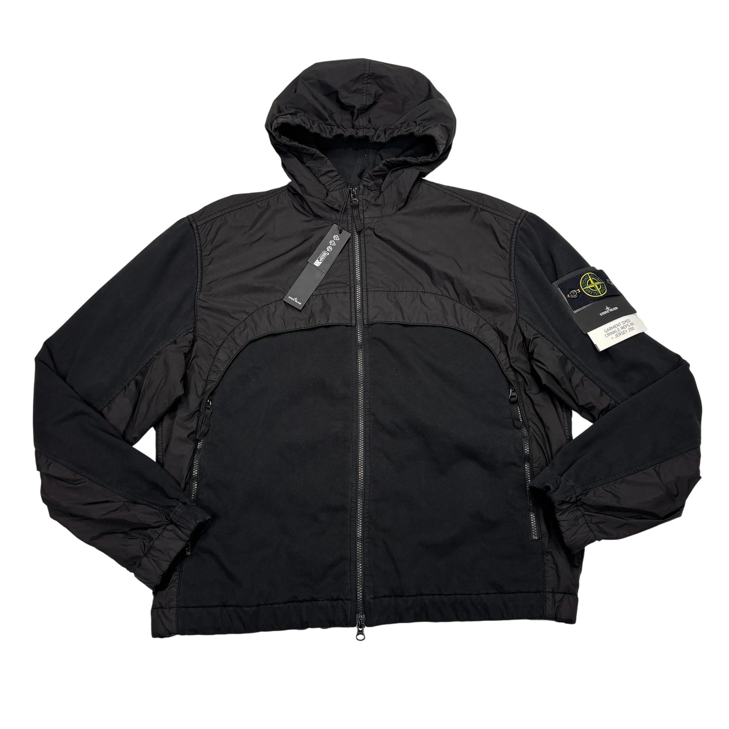 Stone Island Black Garment Dyed Crinkle Reps NY + Jersey 250 Hooded Jacket