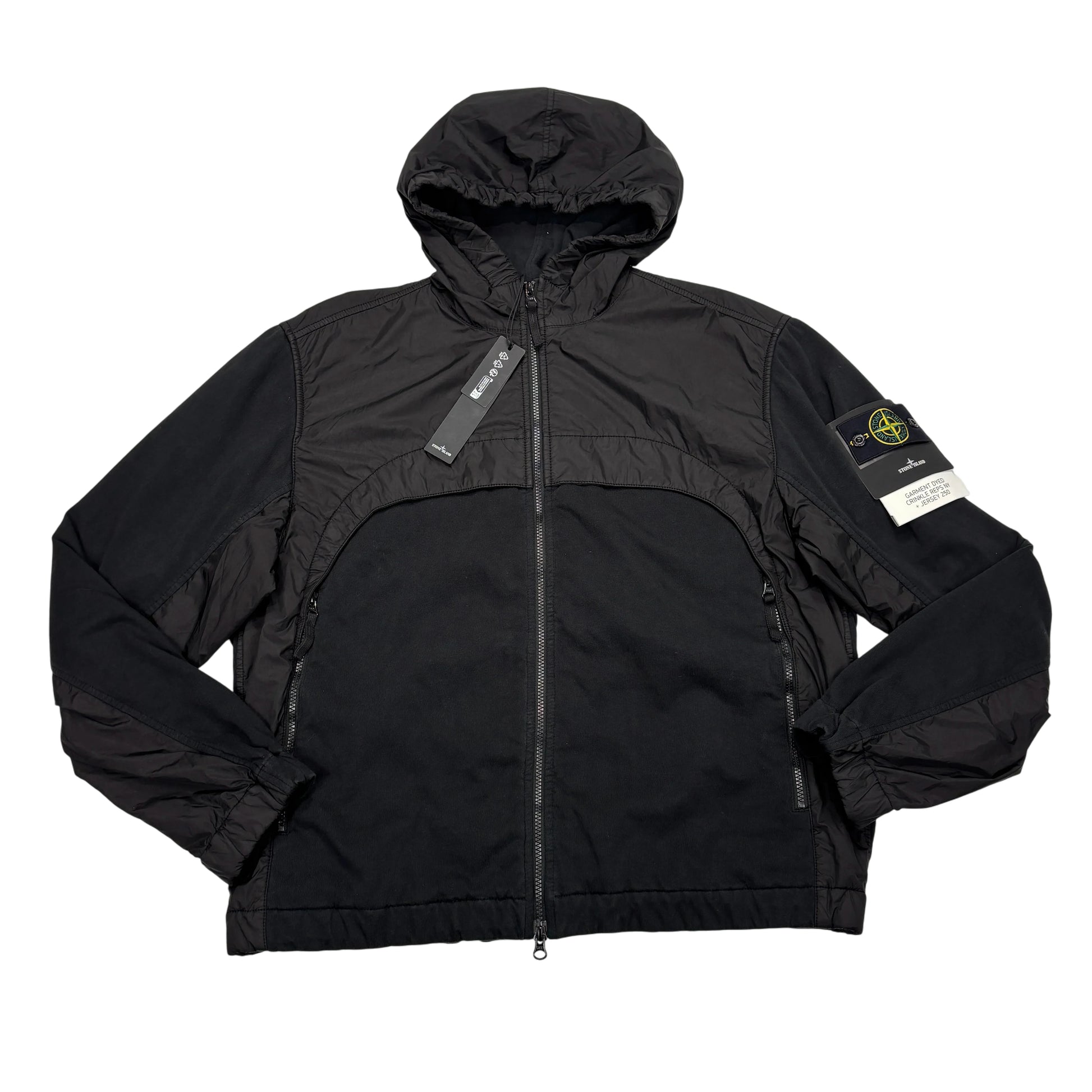 Stone Island Black Garment Dyed Crinkle Reps NY + Jersey 250 Hooded Jacket