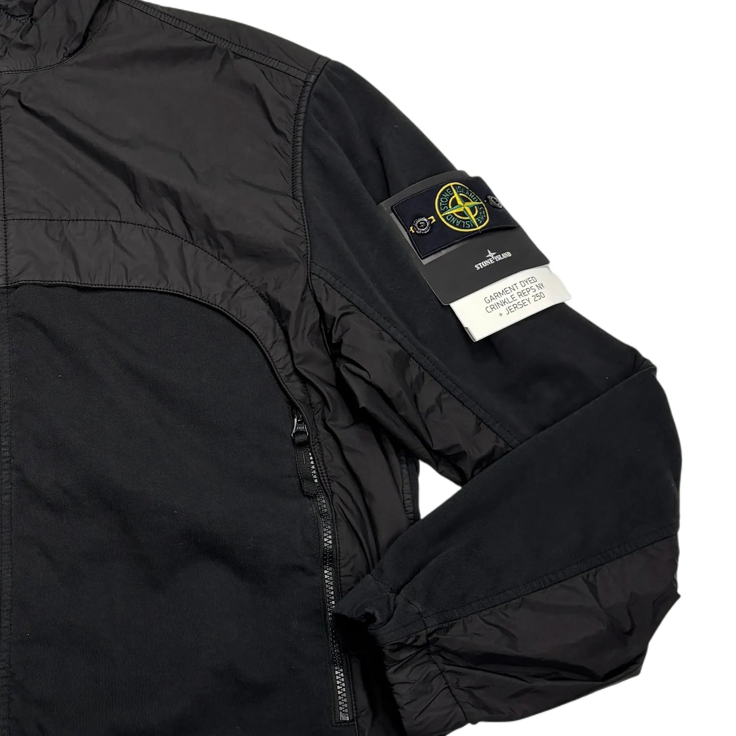 Stone Island Black Garment Dyed Crinkle Reps NY + Jersey 250 Hooded Jacket