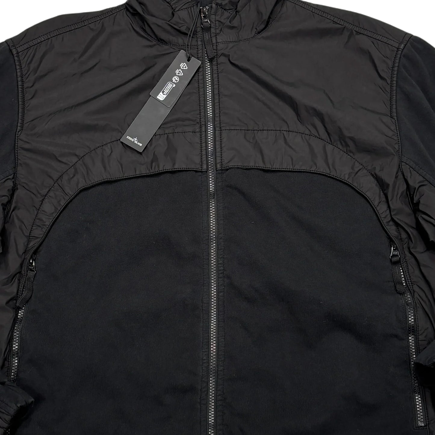 Stone Island Black Garment Dyed Crinkle Reps NY + Jersey 250 Hooded Jacket