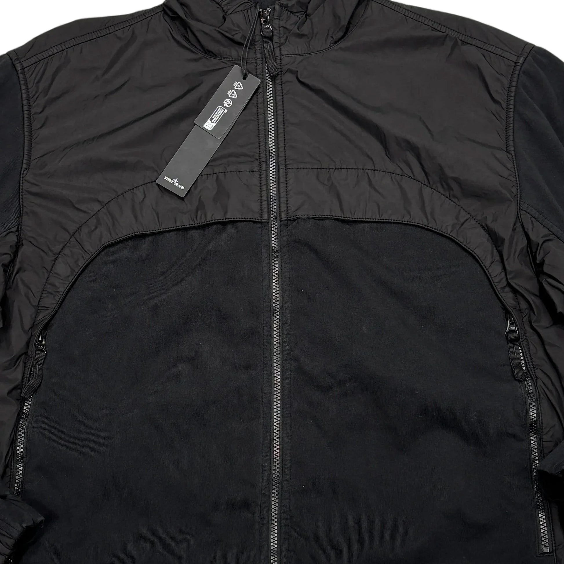 Stone Island Black Garment Dyed Crinkle Reps NY + Jersey 250 Hooded Jacket