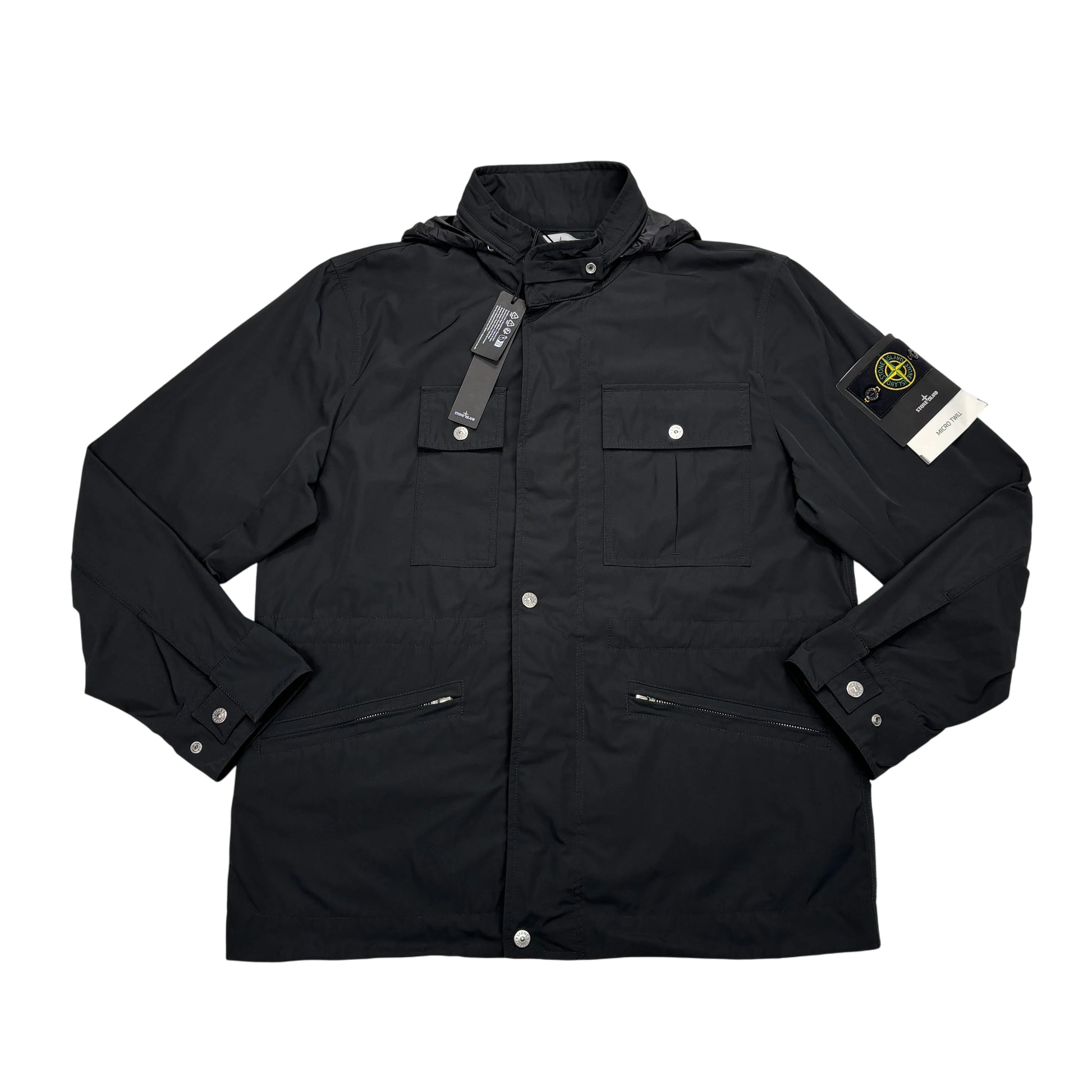 Stone Island Black Micro Twill with Hidden Hood Jacket