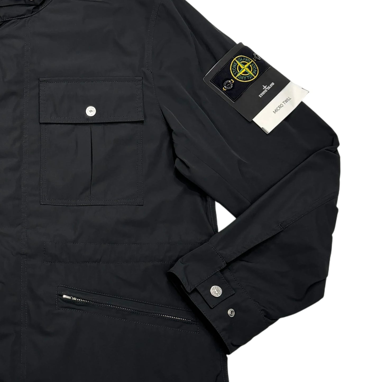 Stone Island Black Micro Twill with Hidden Hood Jacket
