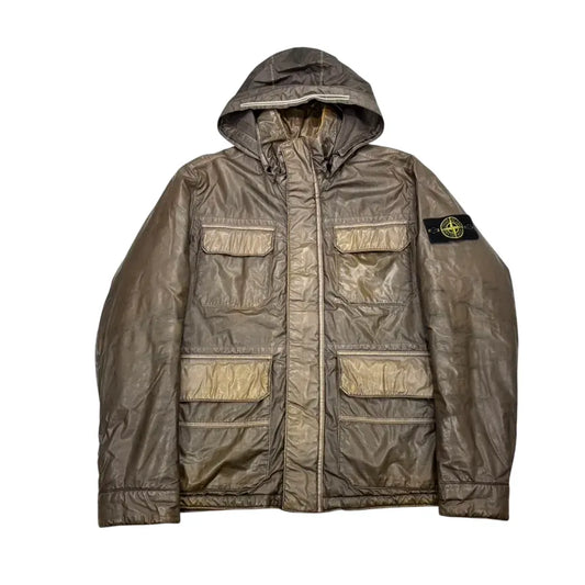 Stone Island Brown Mussola Gommata Hooded Jacket