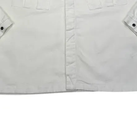 Stone Island White Corduroy Compass Patch Collared Overshirt Jacket
