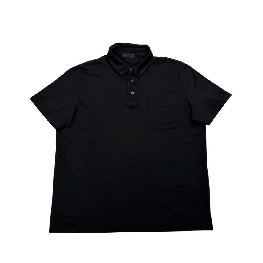 Prada Black Embroidered Logo Polo Shirt