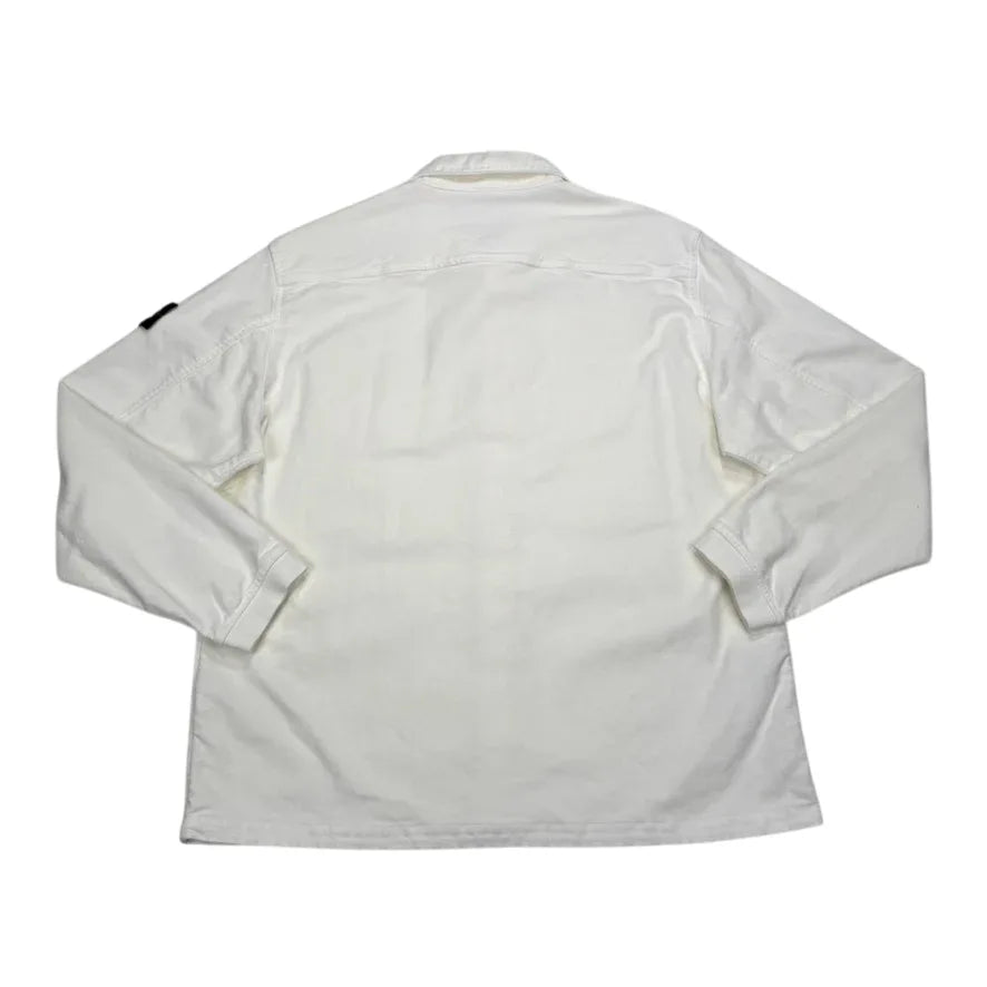 Stone Island White Corduroy Compass Patch Collared Overshirt Jacket