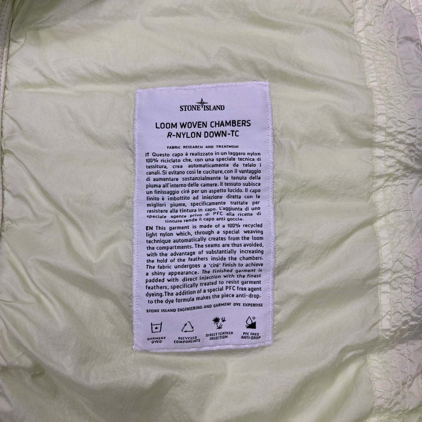 Stone Island Light Green Loom Woven Chambers R-Nylon Down-TC Green Hooded Puffer Jacket
