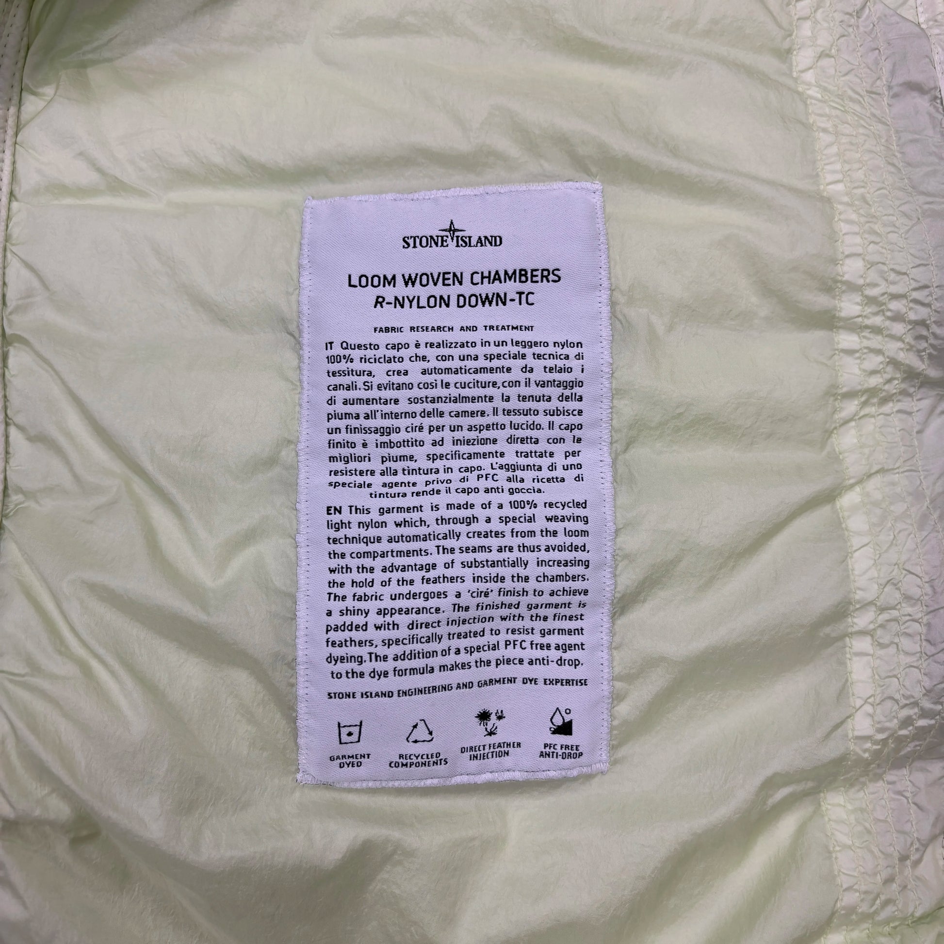 Stone Island Light Green Loom Woven Chambers R-Nylon Down-TC Green Hooded Puffer Jacket