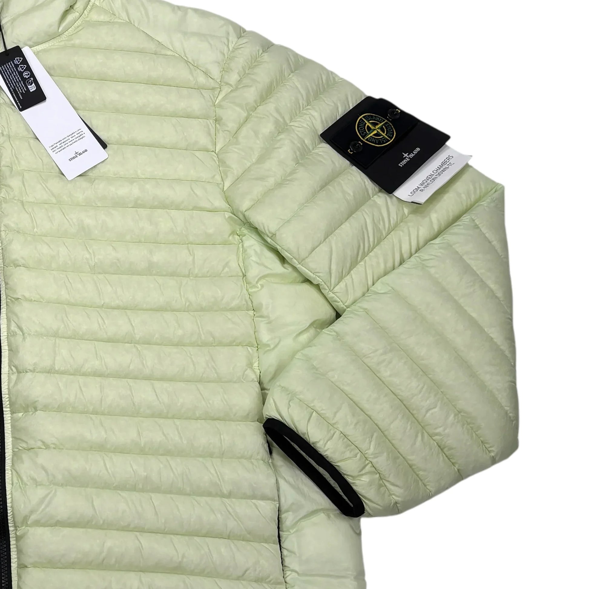 Stone Island Light Green Loom Woven Chambers R-Nylon Down-TC Green Hooded Puffer Jacket
