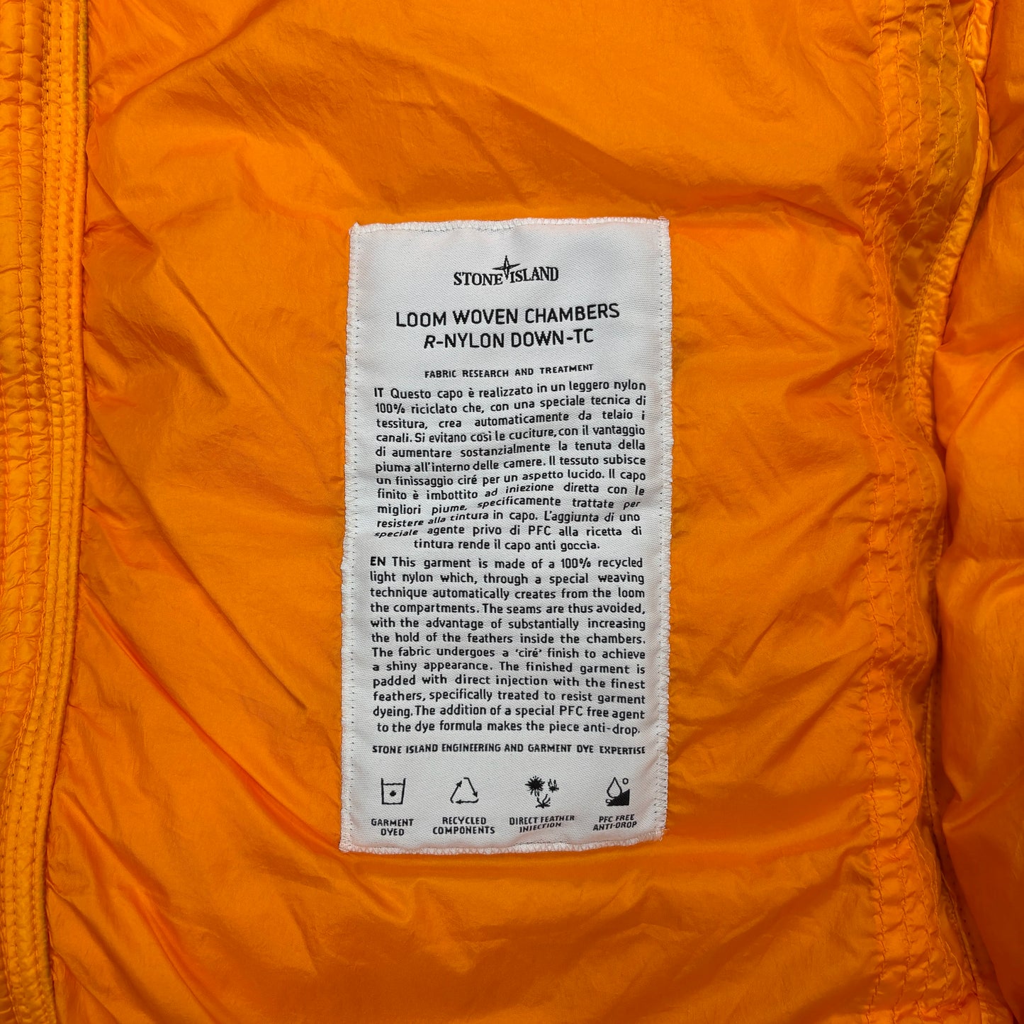 Stone Island Orange Loom Woven Chambers R-Nylon Down-TC Hooded Down Puffer Jacket