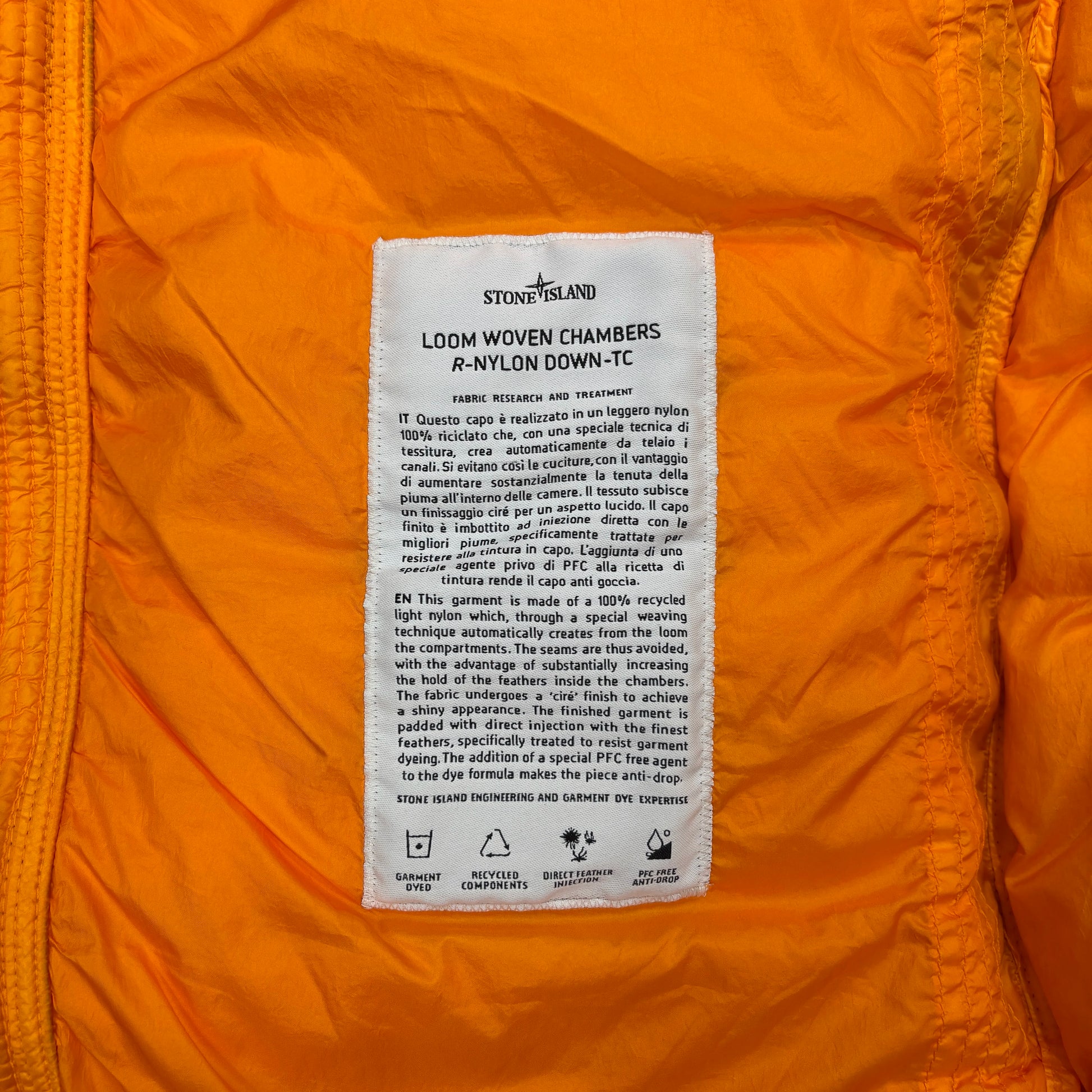 Stone Island Orange Loom Woven Chambers R-Nylon Down-TC Hooded Down Puffer Jacket