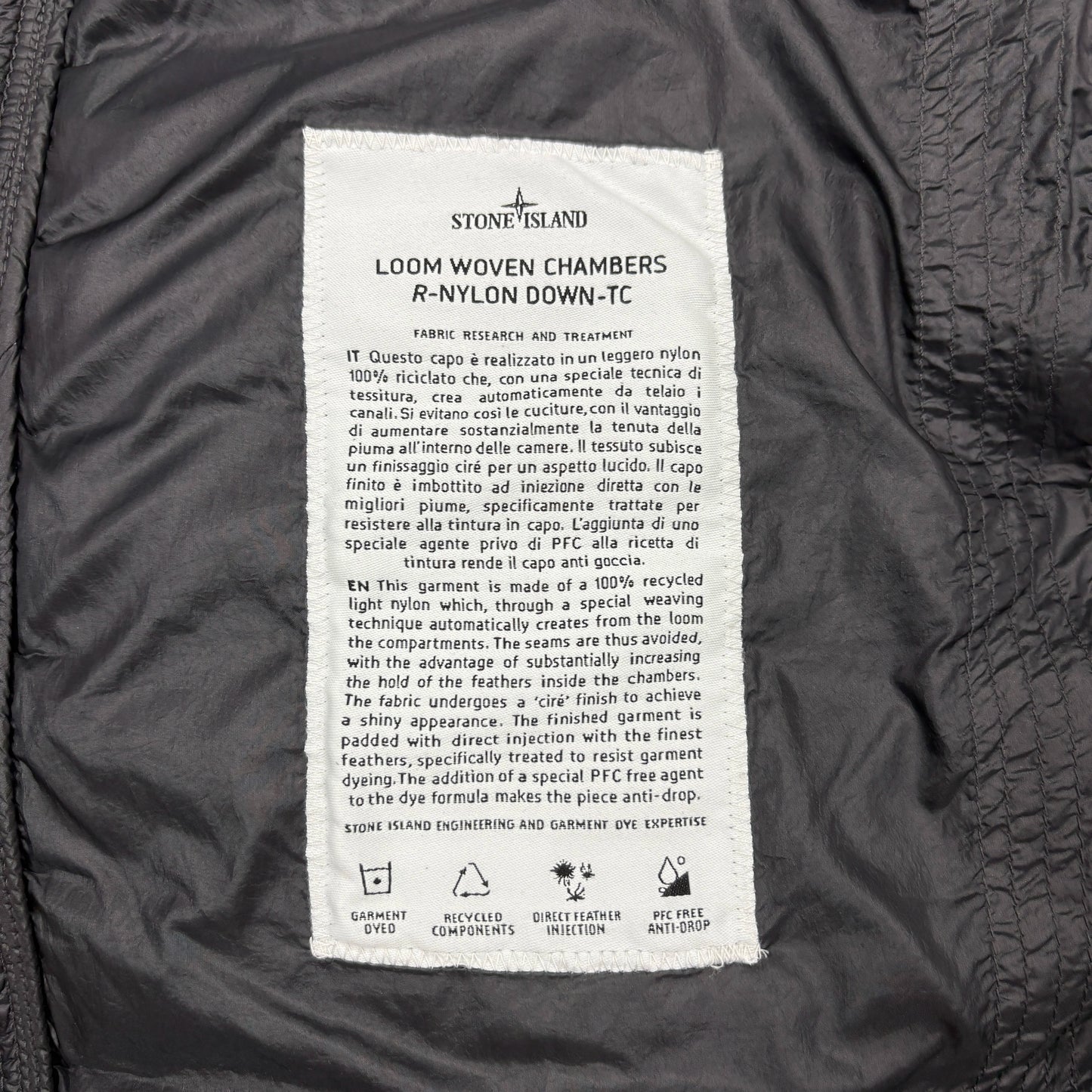 Stone Island Black Loom Woven Chambers R-Nylon Down-TC Hoodless Jacket