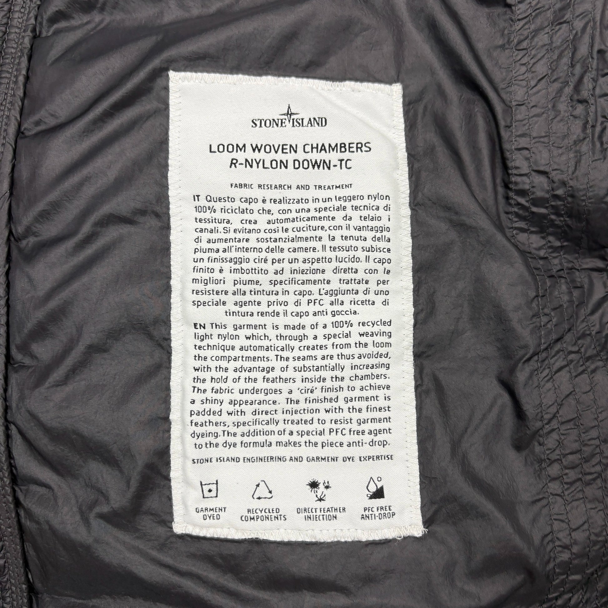 Stone Island Black Loom Woven Chambers R-Nylon Down-TC Hoodless Jacket