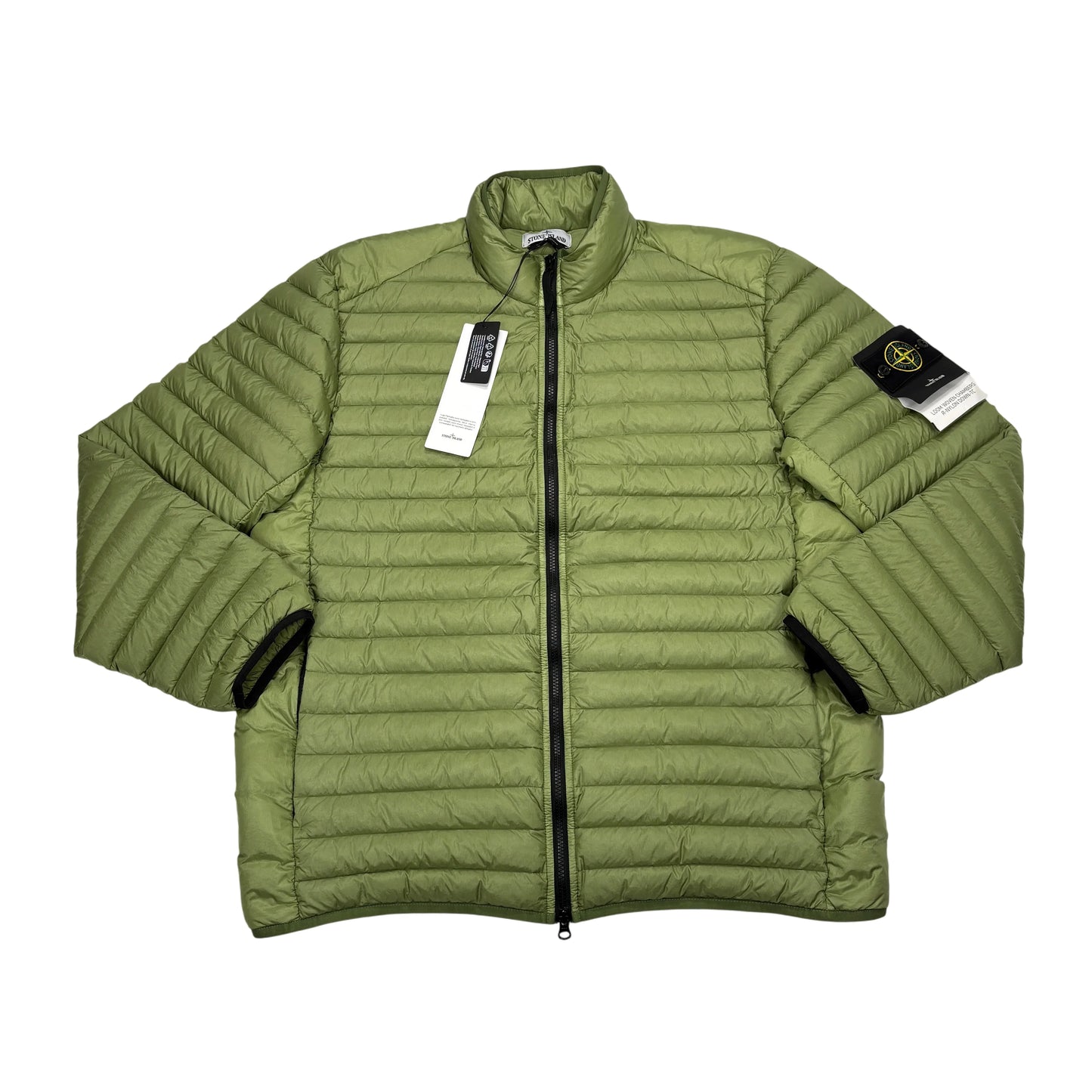 Stone Island Green Loom Woven Chambers R-Nylon Down-TC Hoodless Puffer Jacket