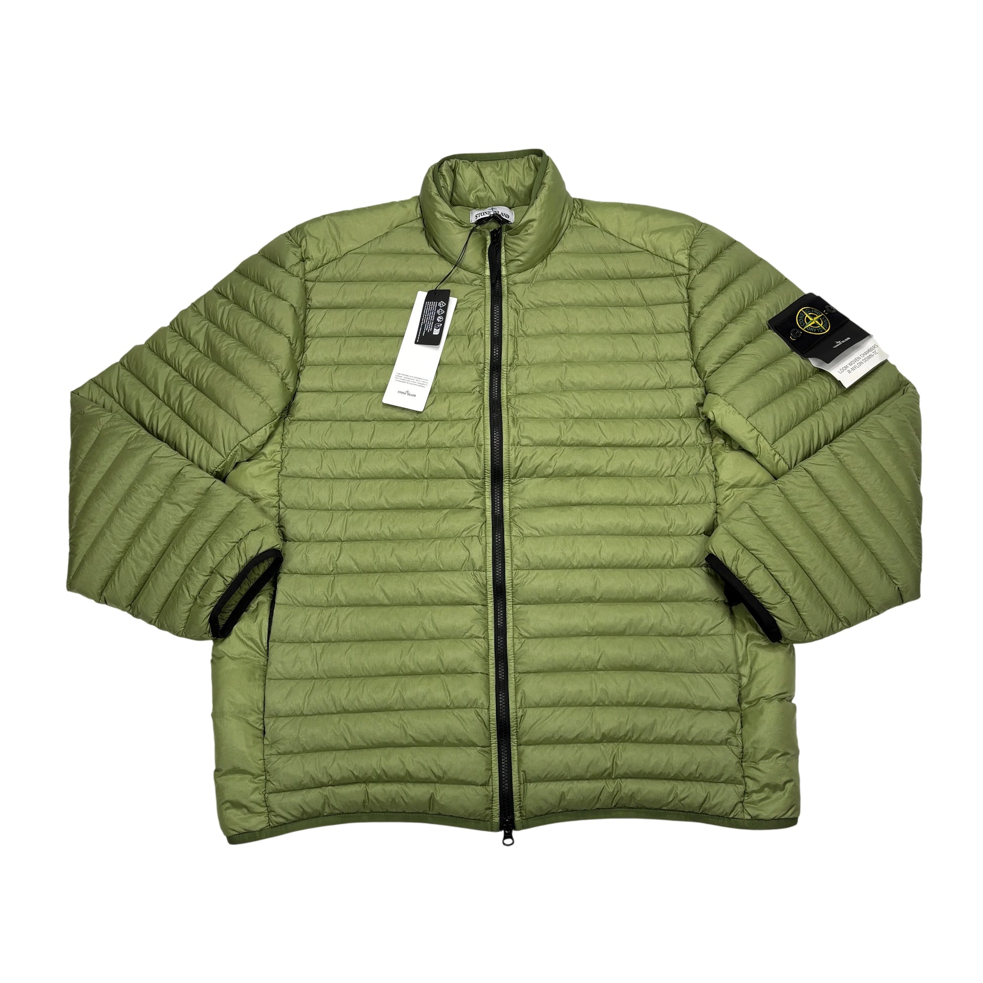 Stone Island Green Loom Woven Chambers R-Nylon Down-TC Hoodless Puffer Jacket