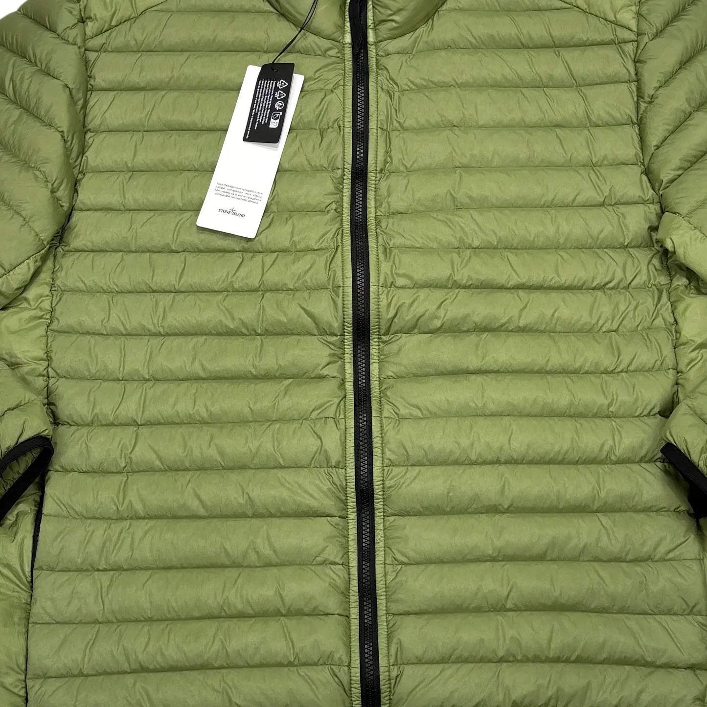 Stone Island Green Loom Woven Chambers R-Nylon Down-TC Hoodless Puffer Jacket