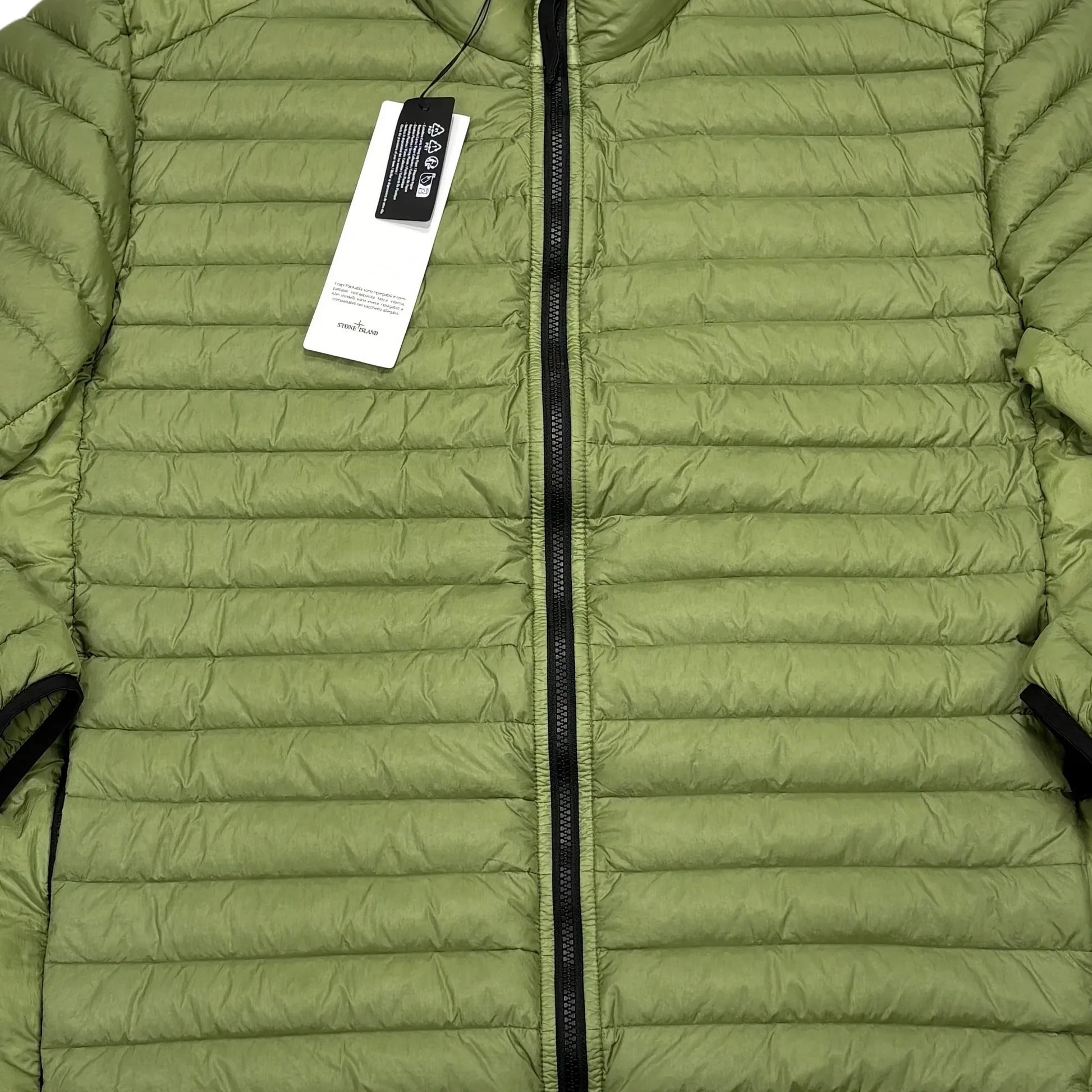 Stone Island Green Loom Woven Chambers R-Nylon Down-TC Hoodless Puffer Jacket