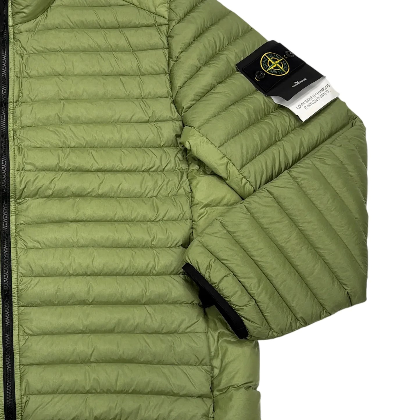 Stone Island Green Loom Woven Chambers R-Nylon Down-TC Hoodless Puffer Jacket