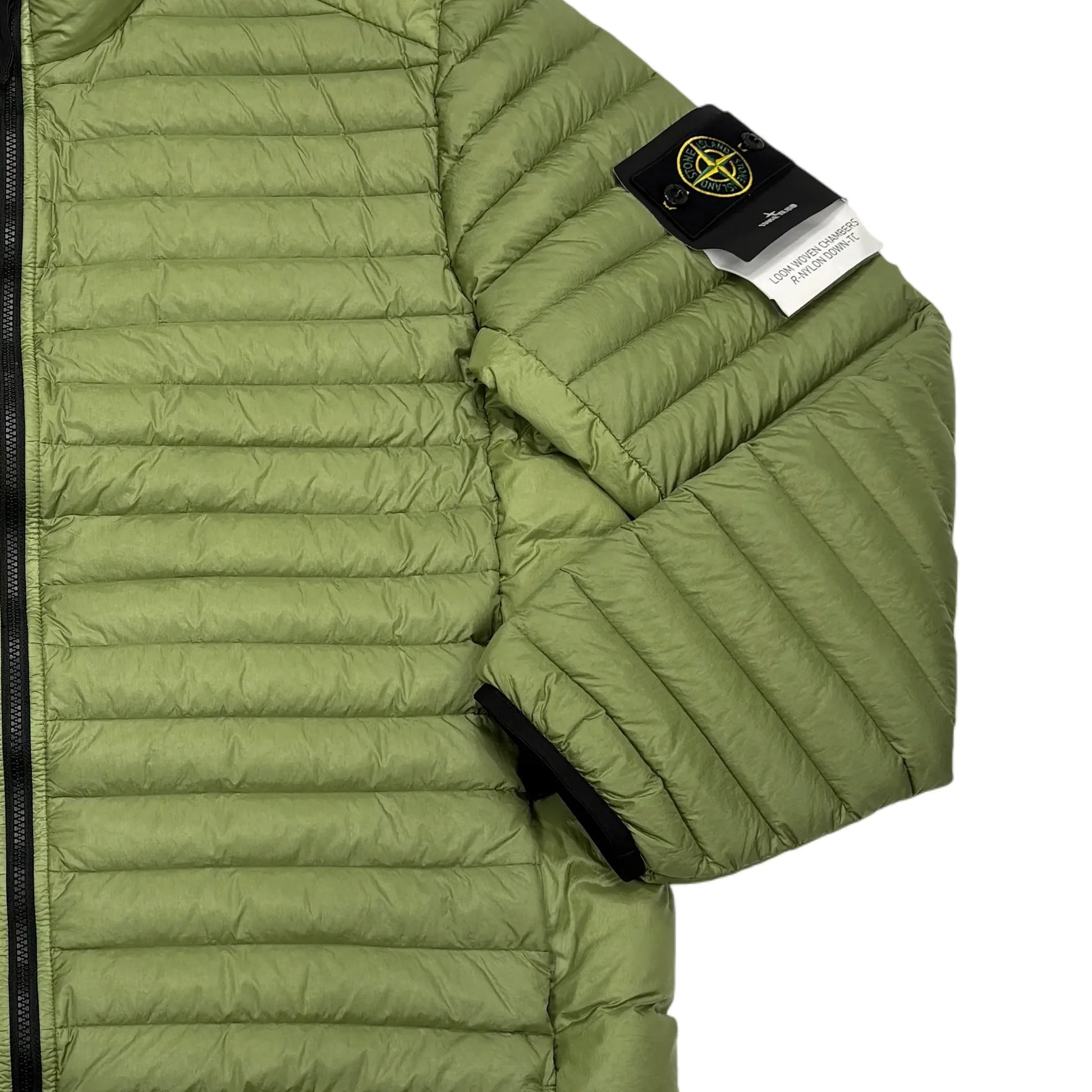 Stone Island Green Loom Woven Chambers R-Nylon Down-TC Hoodless Puffer Jacket