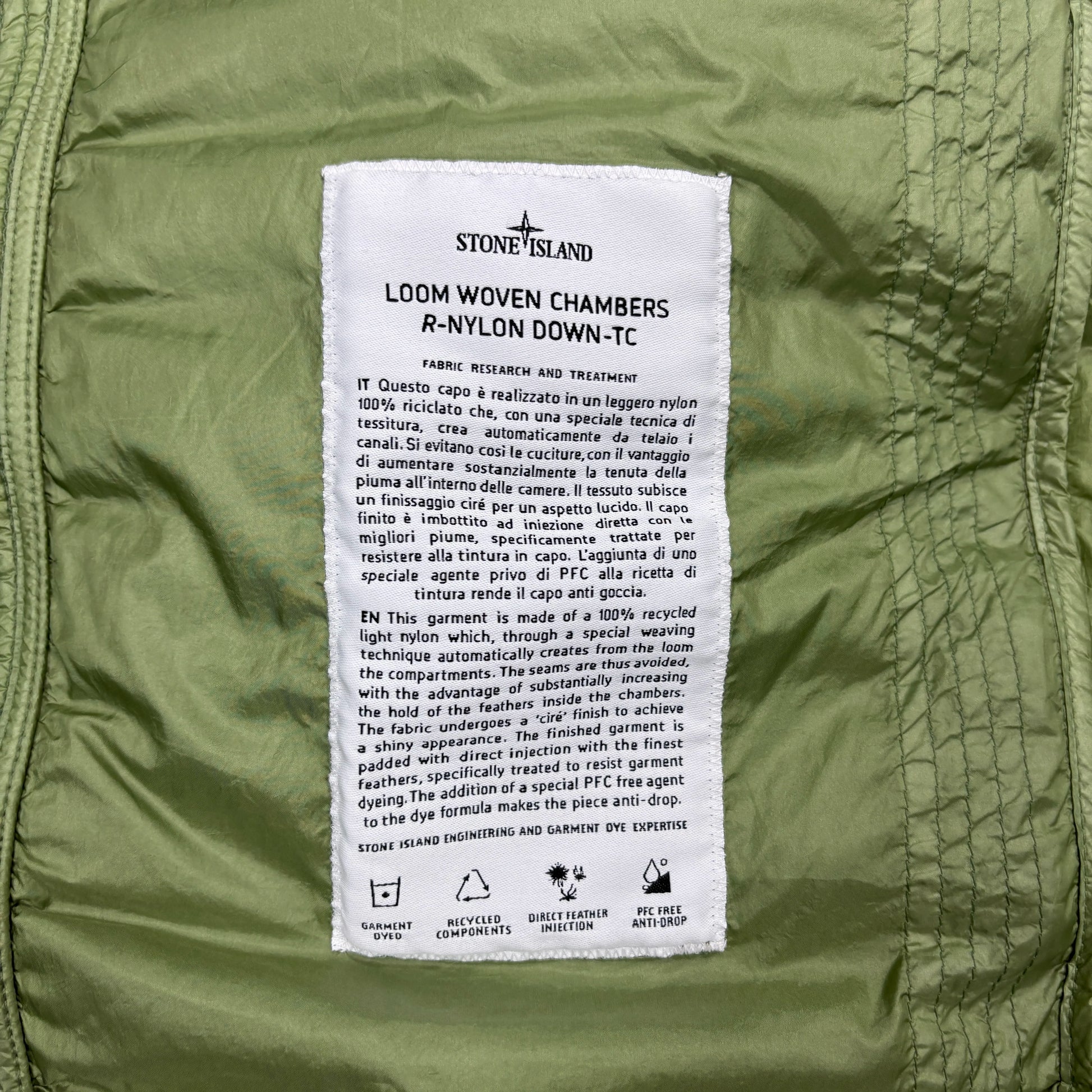 Stone Island Green Loom Woven Chambers R-Nylon Down-TC Puffer Jacket