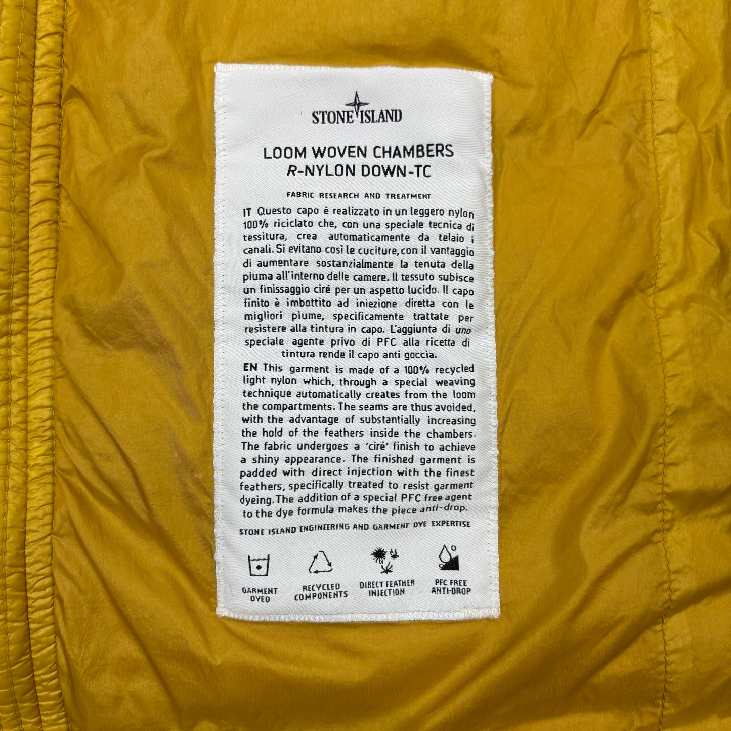 Stone Island Yellow Loom Woven Chambers R-Nylon Down-TC Puffer Jacket