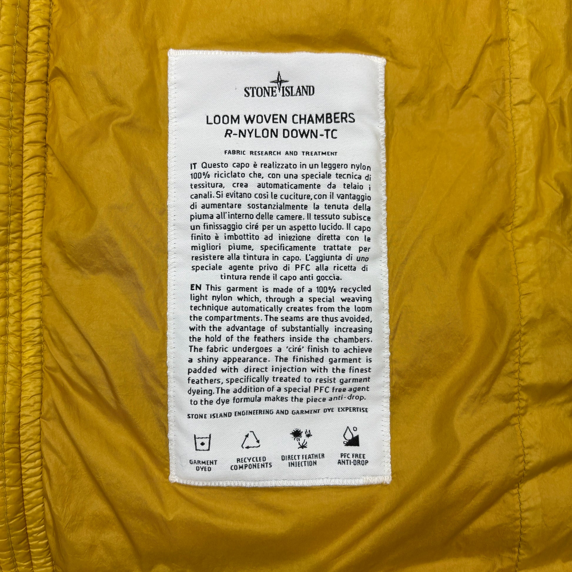 Stone Island Yellow Loom Woven Chambers R-Nylon Down-TC Puffer Jacket