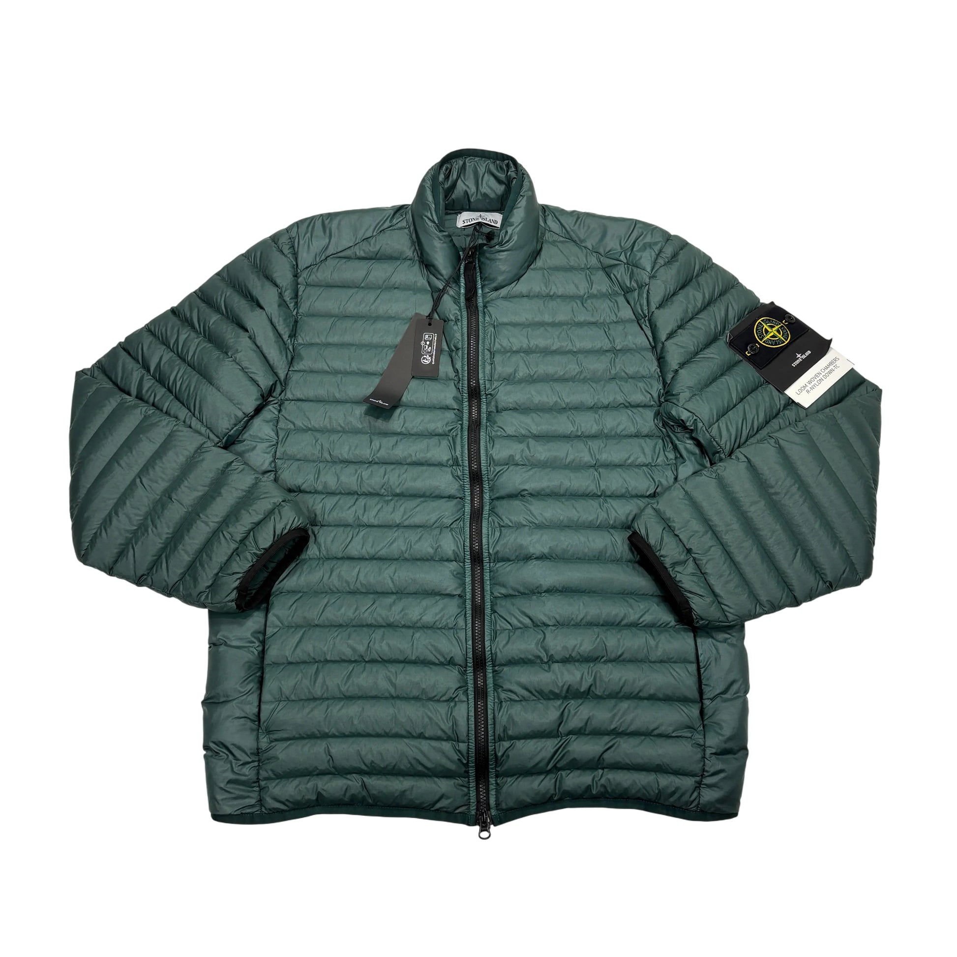 Stone Island Dark Green Loom Woven Chambers R-Nylon Down-TC Hoodless Puffer Jacket