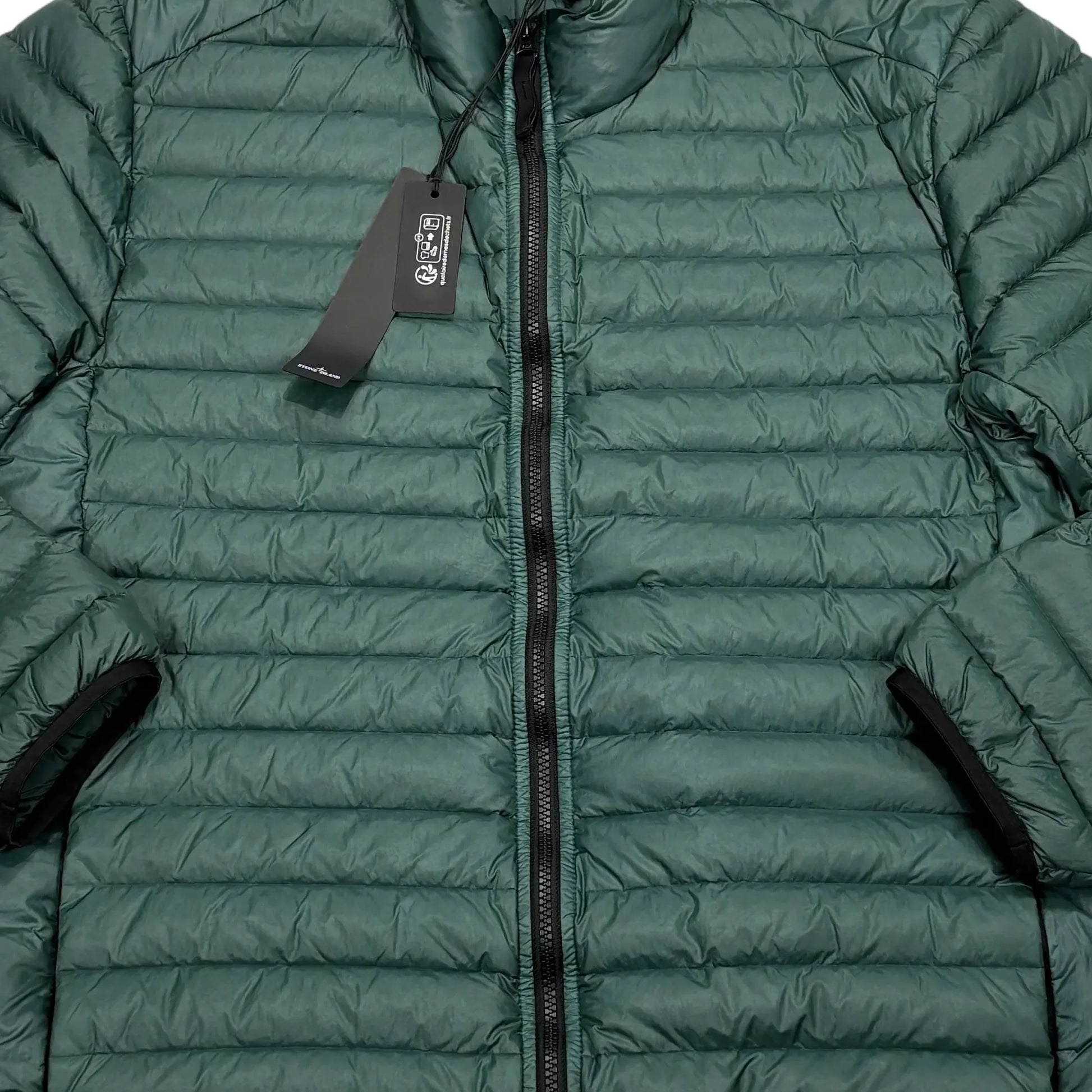 Stone Island Dark Green Loom Woven Chambers R-Nylon Down-TC Hoodless Puffer Jacket