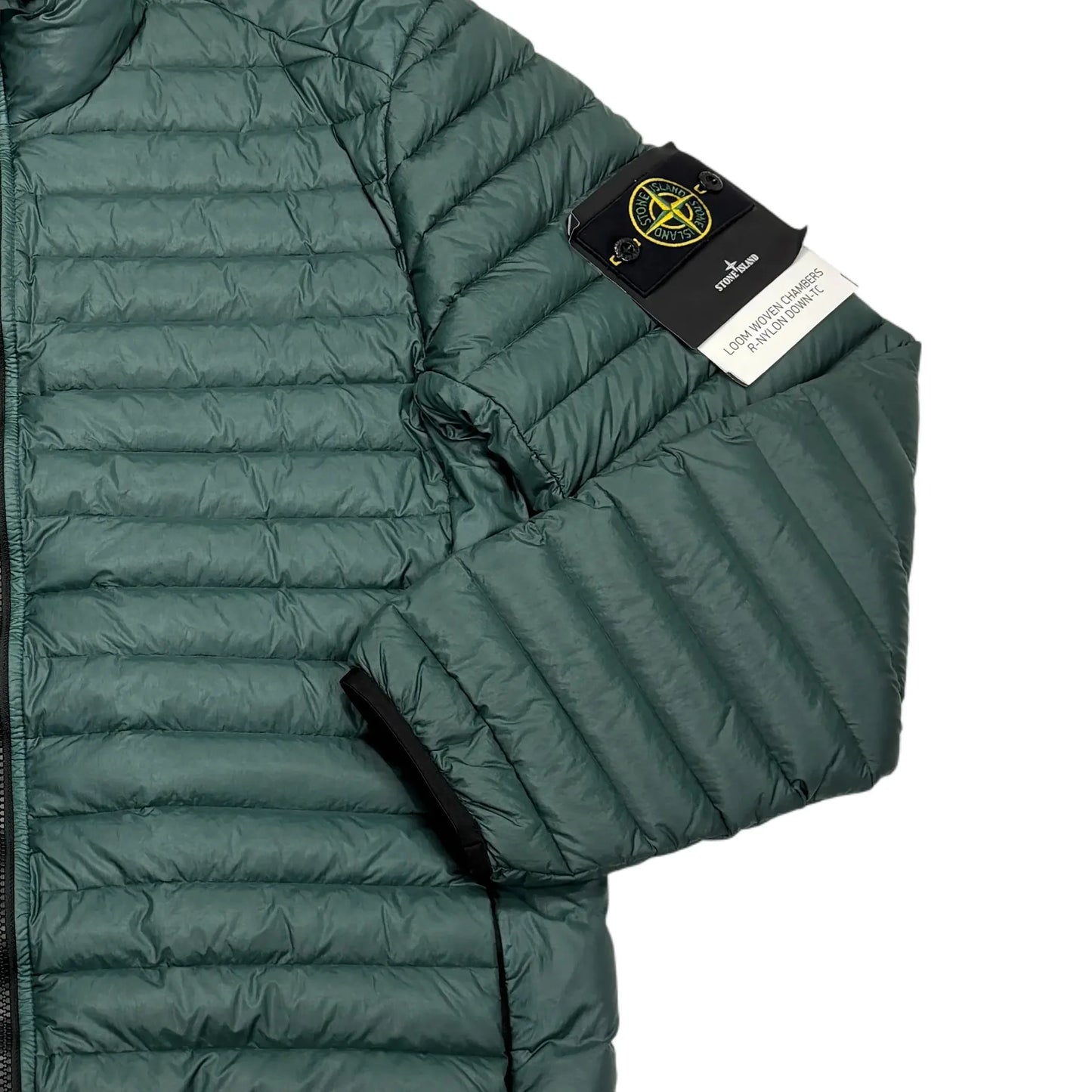 Stone Island Dark Green Loom Woven Chambers R-Nylon Down-TC Hoodless Puffer Jacket