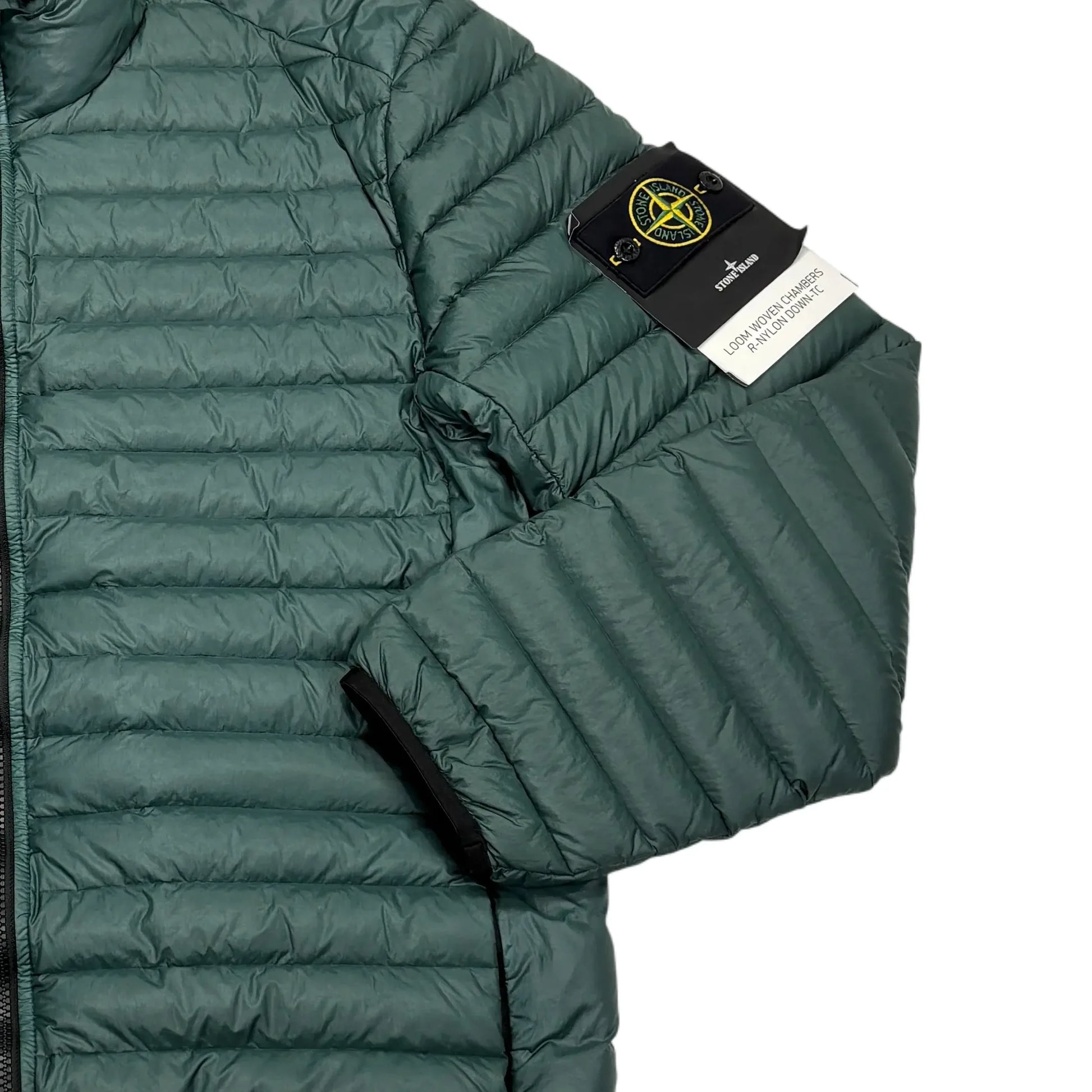 Stone Island Dark Green Loom Woven Chambers R-Nylon Down-TC Hoodless Puffer Jacket