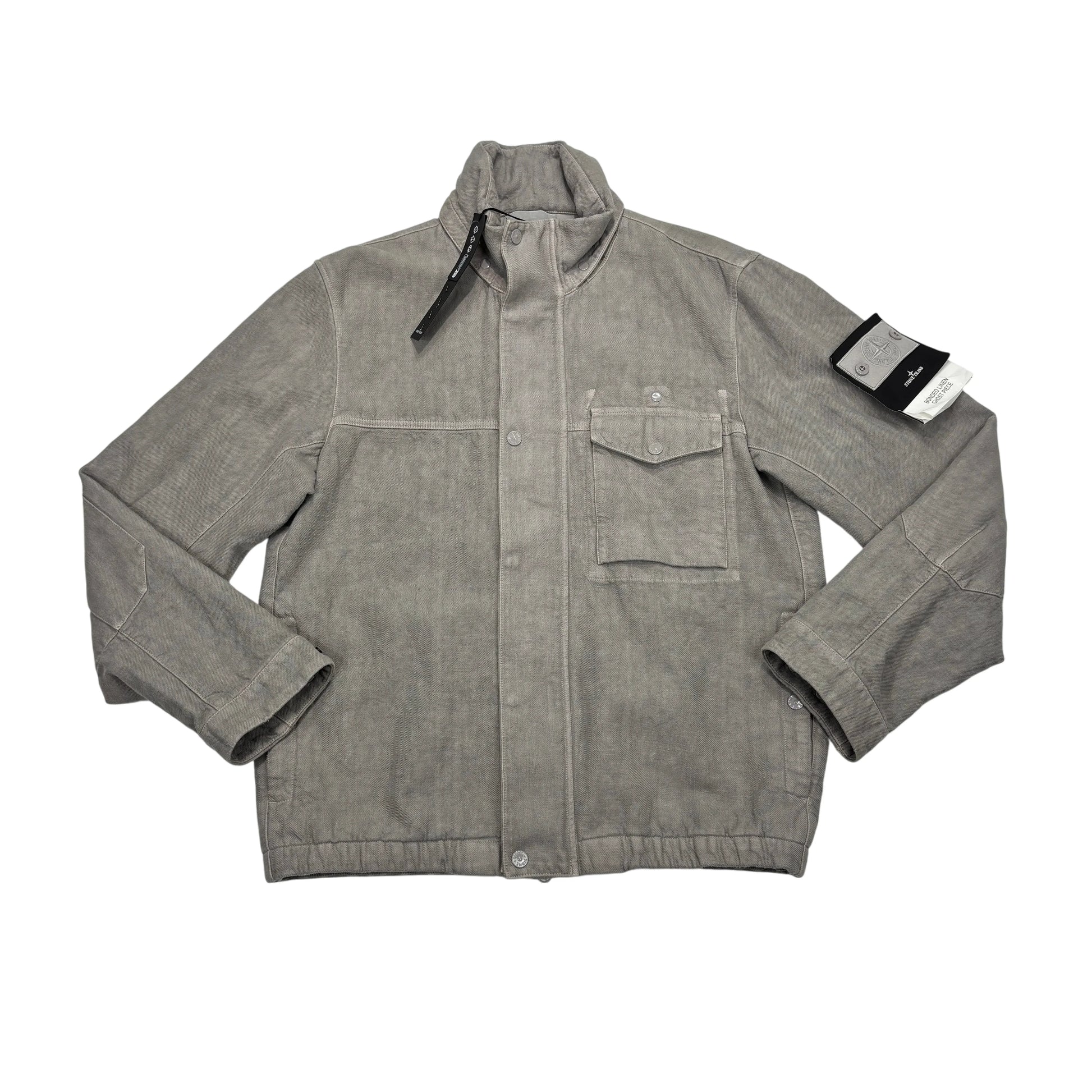 Stone Island Grey Compass Patch Bonded Linen Ghost Piece Jacket