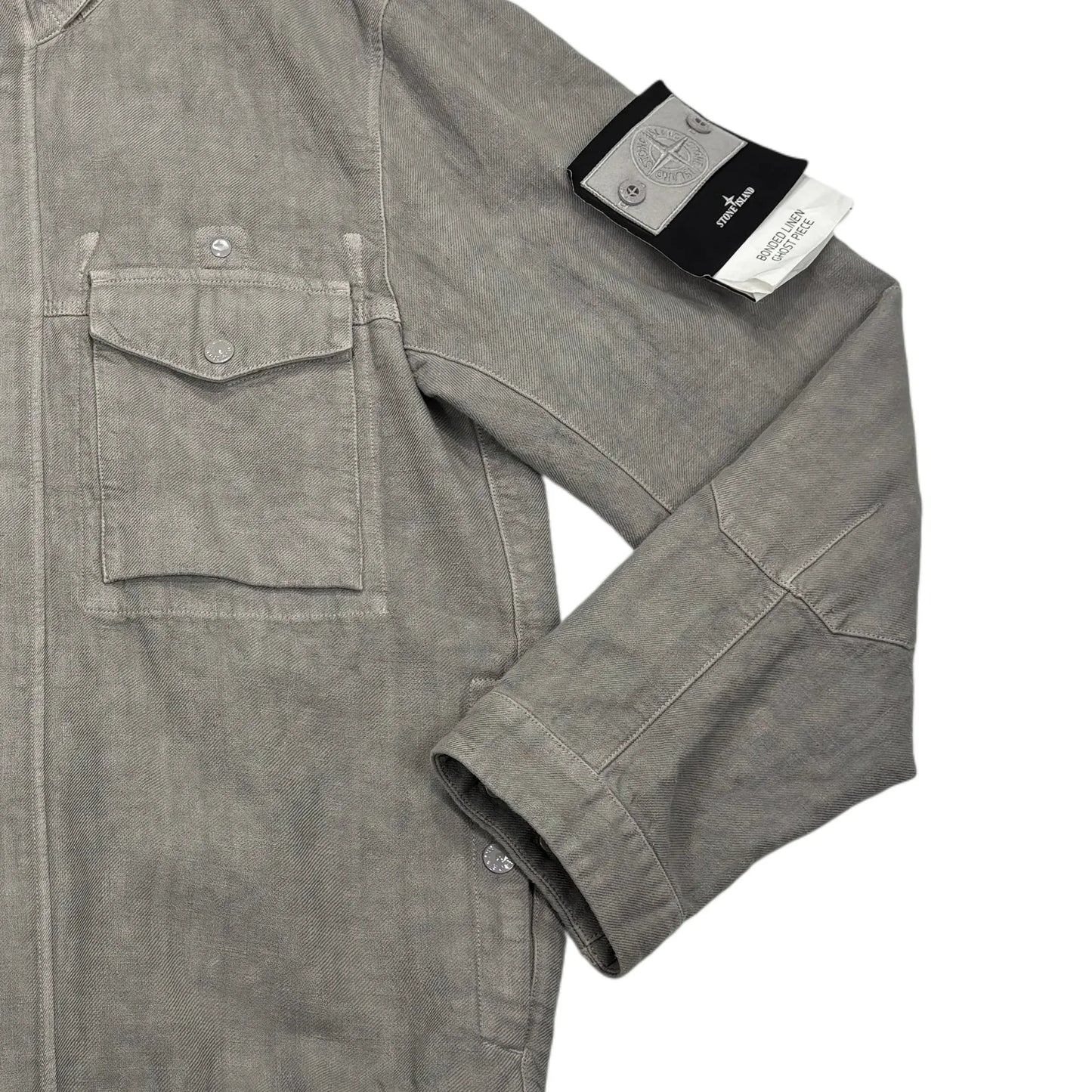 Stone Island Grey Compass Patch Bonded Linen Ghost Piece Jacket