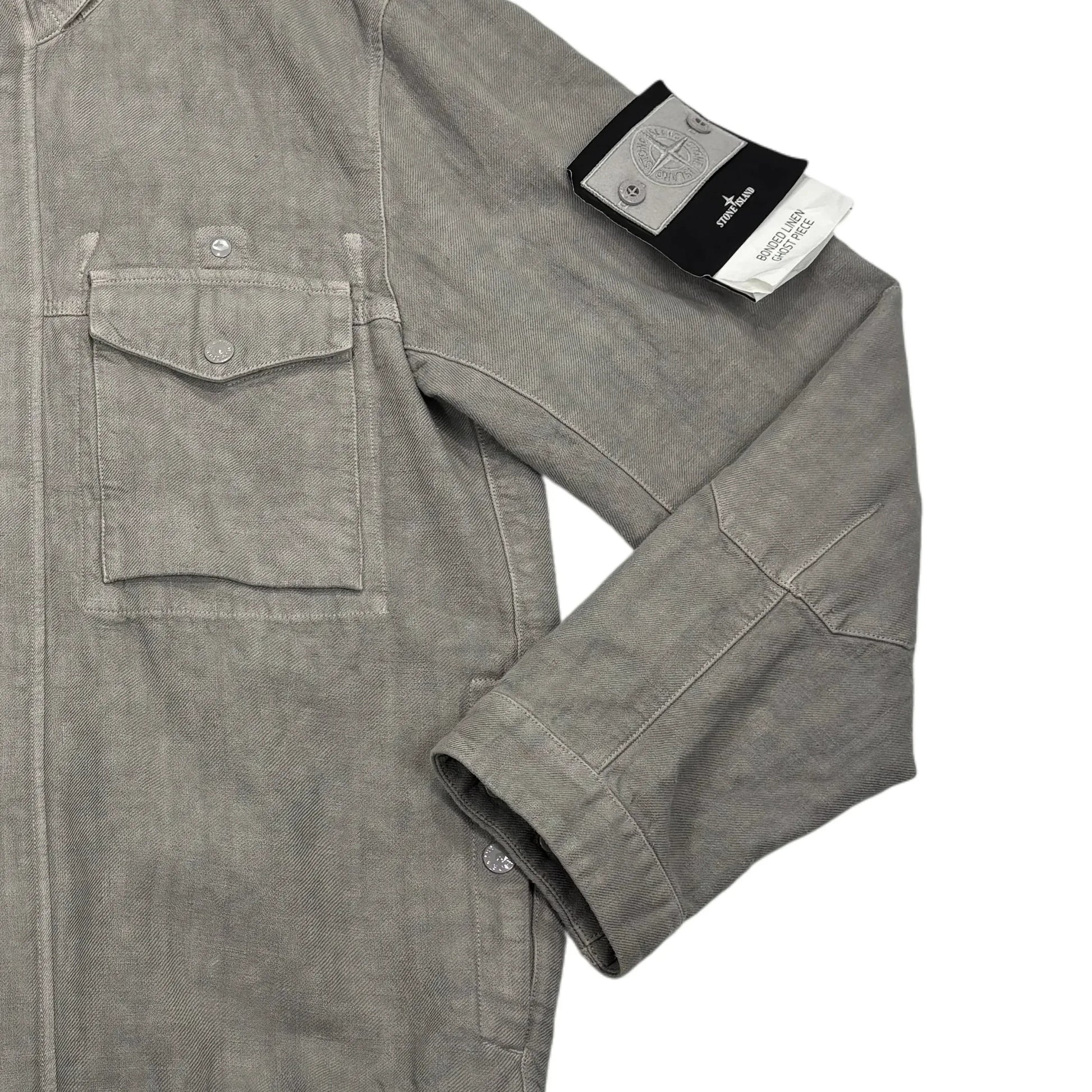 Stone Island Grey Compass Patch Bonded Linen Ghost Piece Jacket