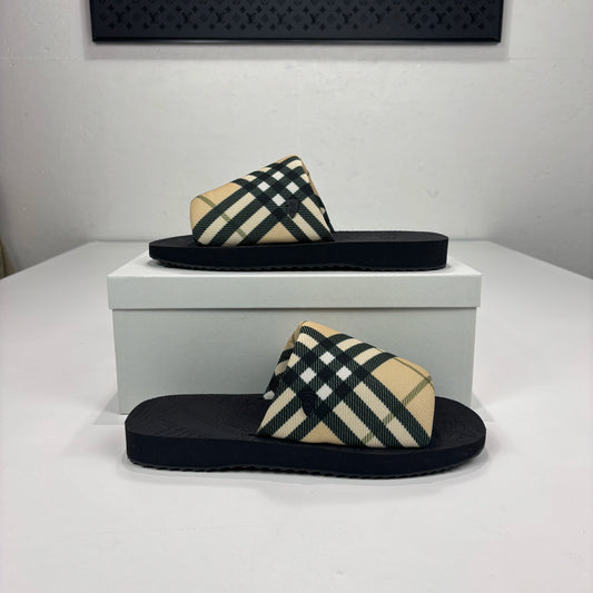 Burberry Beige Check Design Padded Sliders