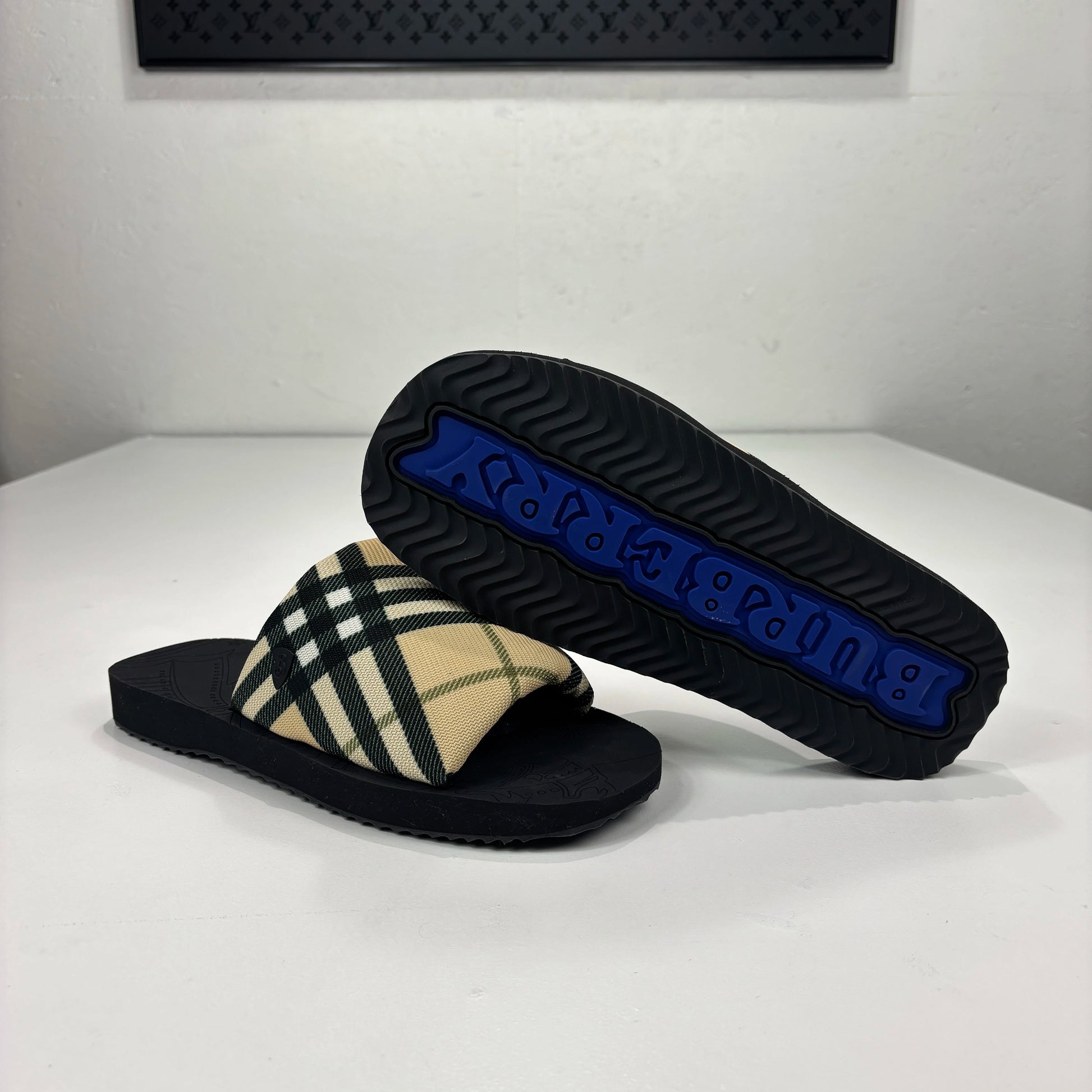 Burberry Beige Check Design Padded Sliders