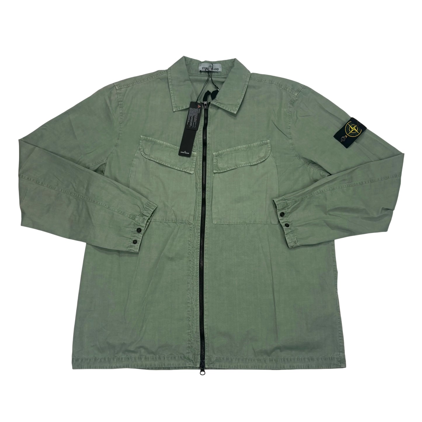 Stone Island Green Brushed Cotton Compass-Patch Overshirt Jacket