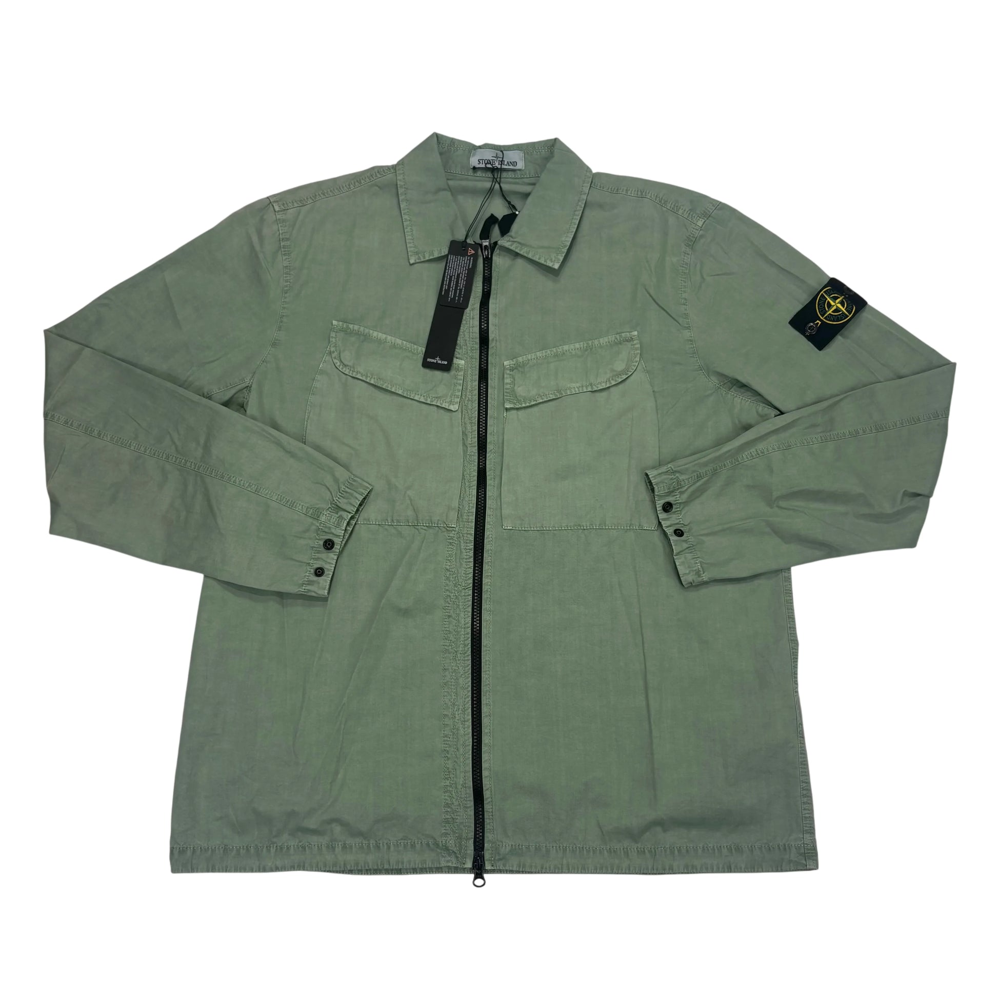 Stone Island Green Brushed Cotton Compass-Patch Overshirt Jacket
