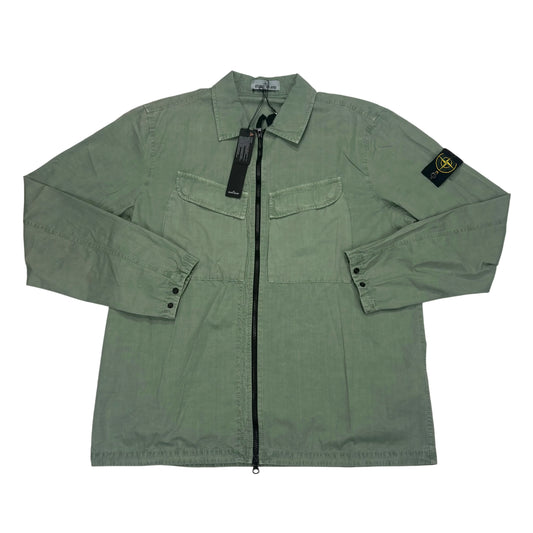 Stone Island Green Brushed Cotton Compass-Patch Overshirt Jacket