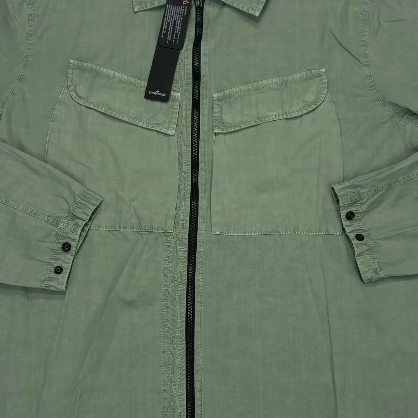 Stone Island Green Brushed Cotton Compass-Patch Overshirt Jacket