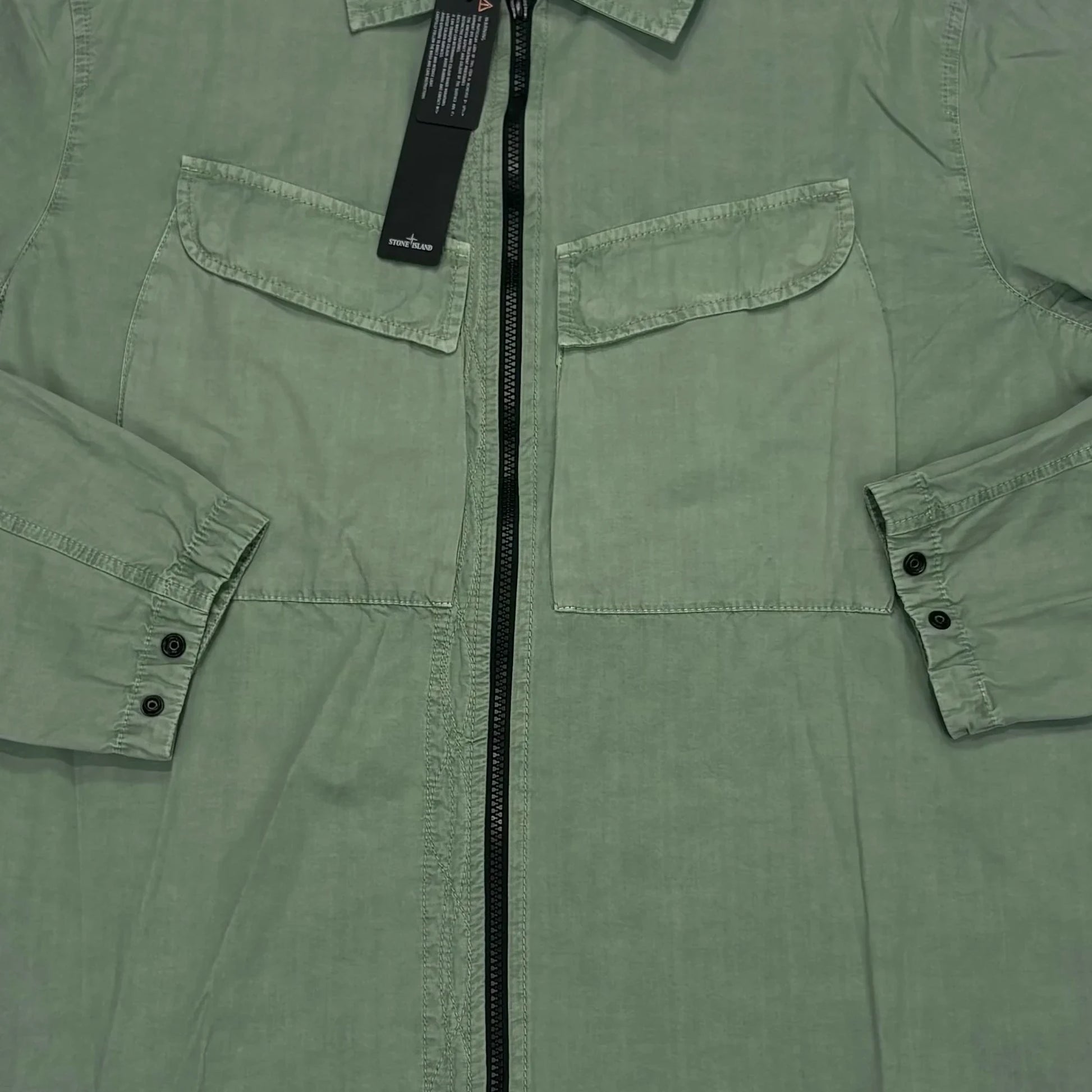 Stone Island Green Brushed Cotton Compass-Patch Overshirt Jacket