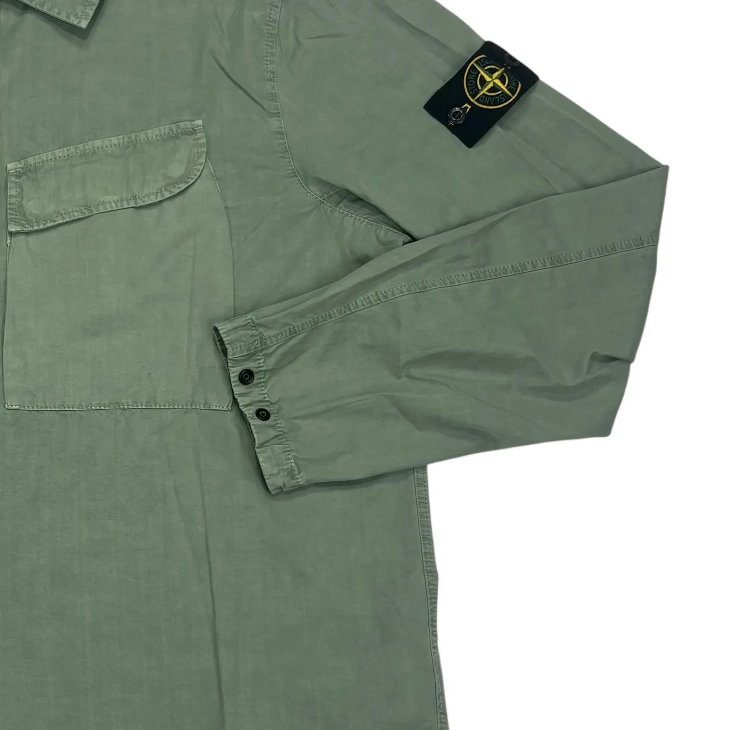 Stone Island Green Brushed Cotton Compass-Patch Overshirt Jacket