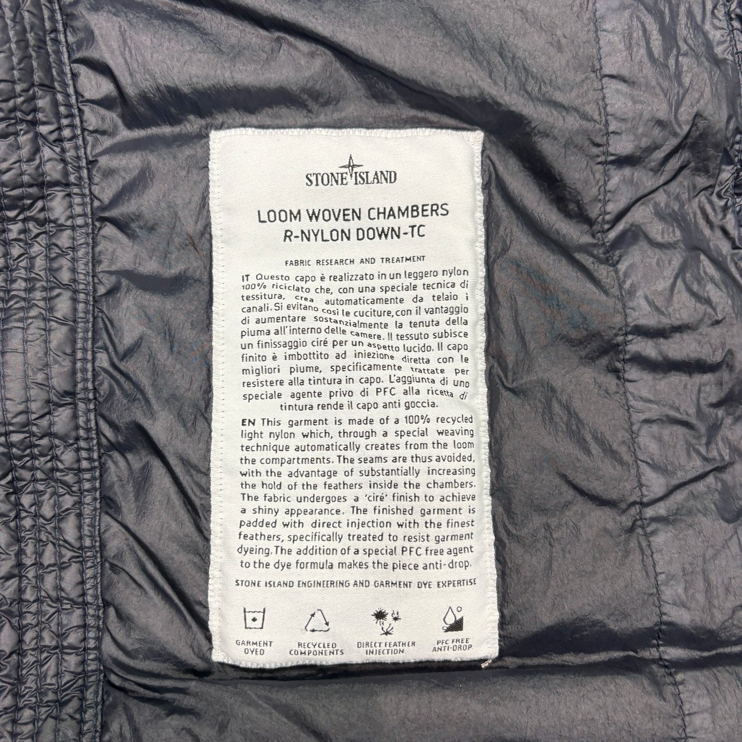 Stone Island Navy Blue Loom Woven Chambers R-Nylon Down-TC Puffer Jacket