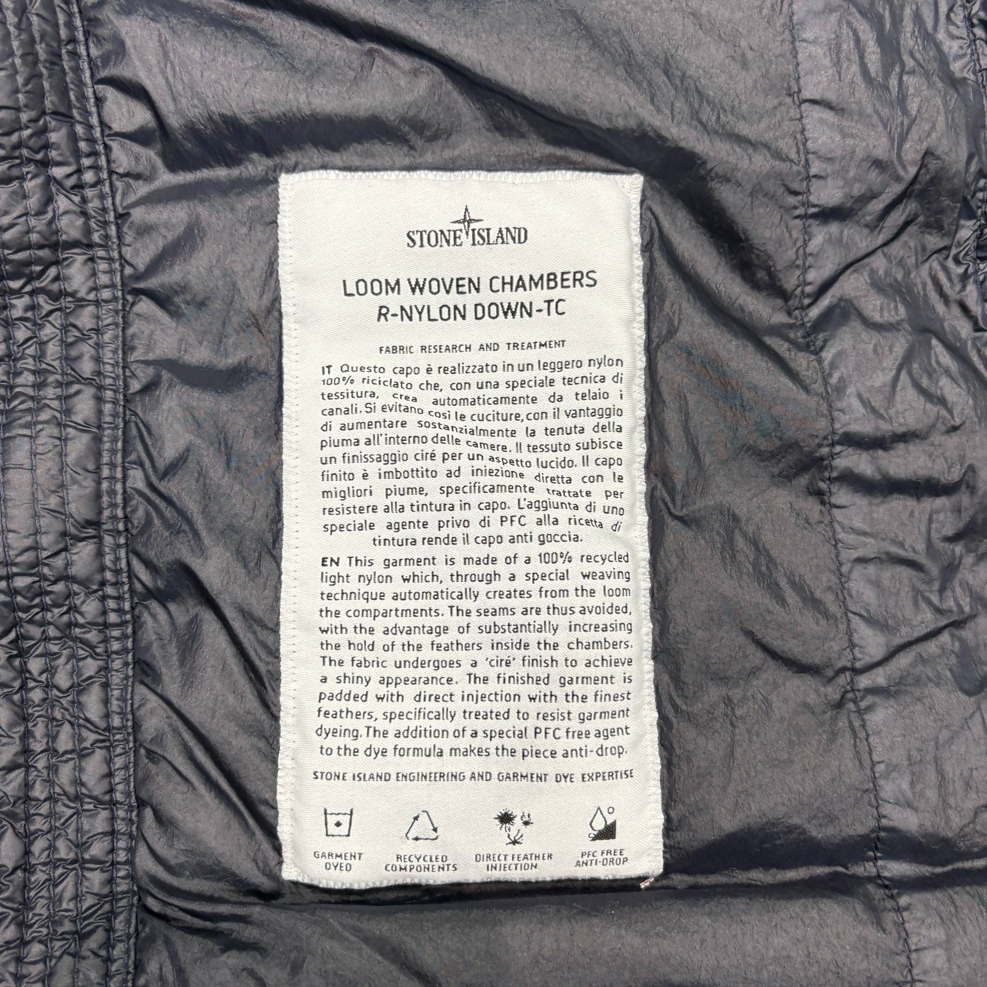 Stone Island Navy Blue Loom Woven Chambers R-Nylon Down-TC Puffer Jacket