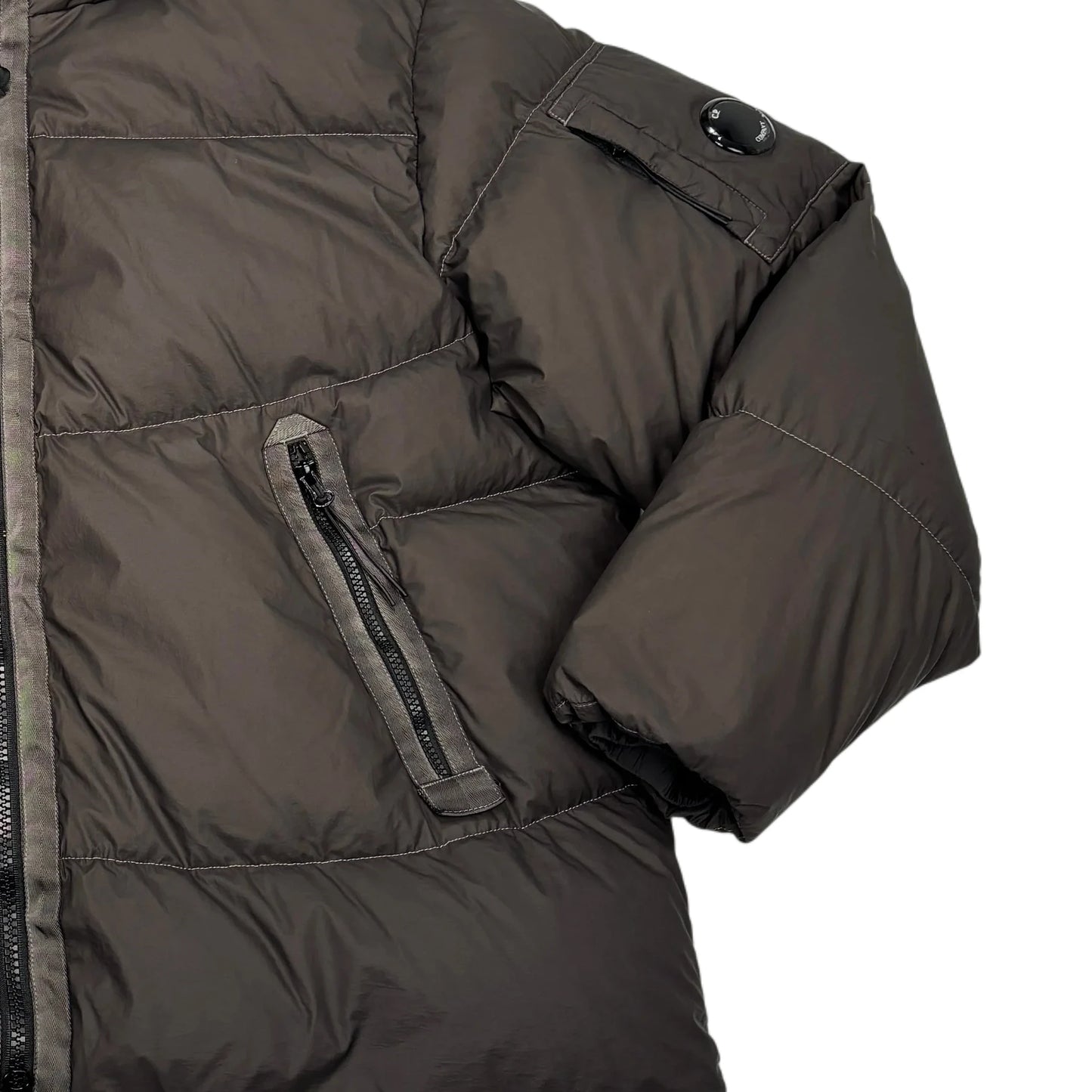 C.p. Company Green Single Goggle BI-TM with Hidden Hood Puffer Jacket