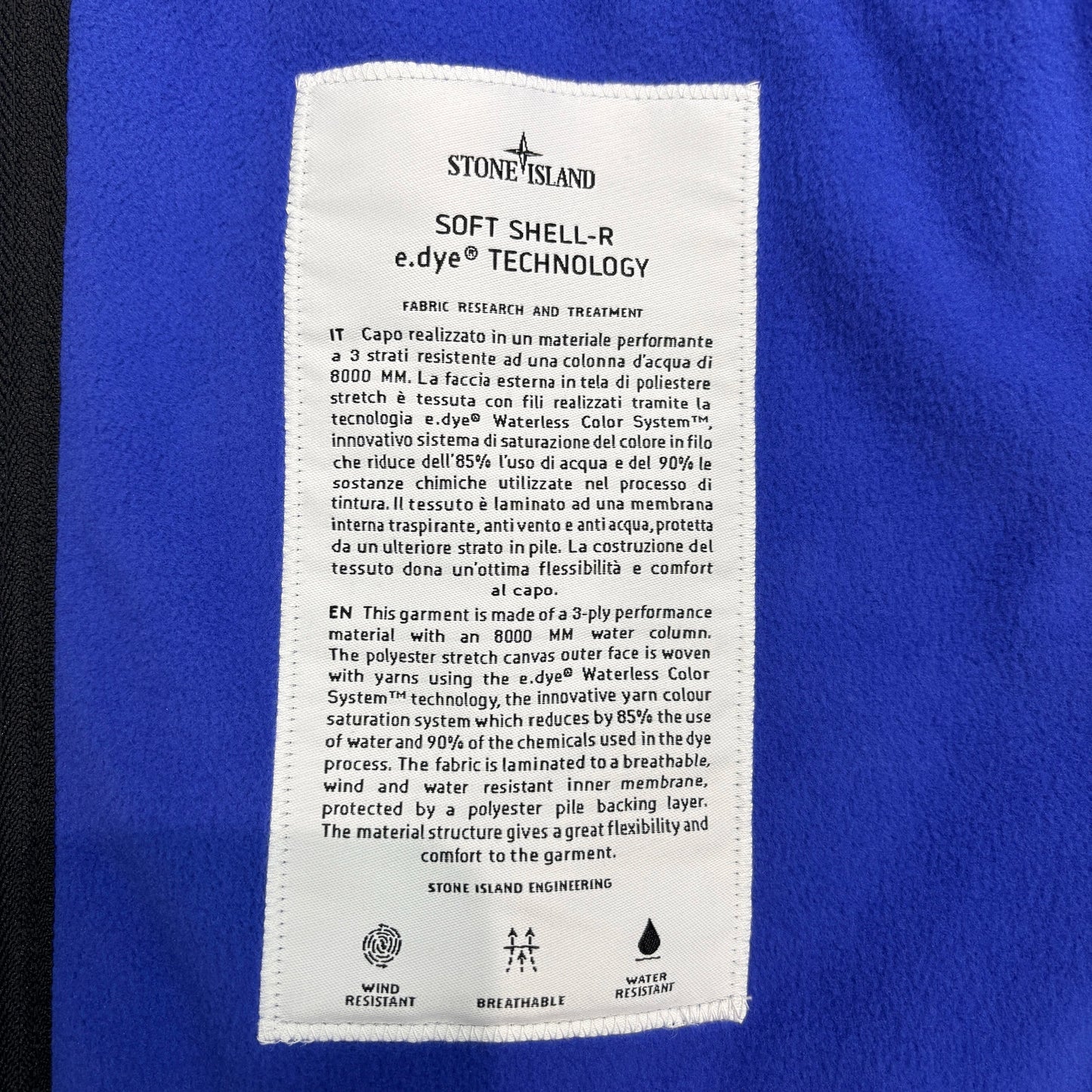 Stone Island Blue Soft Shell-R e.dye Technology Compass Patch Hooded Jacket