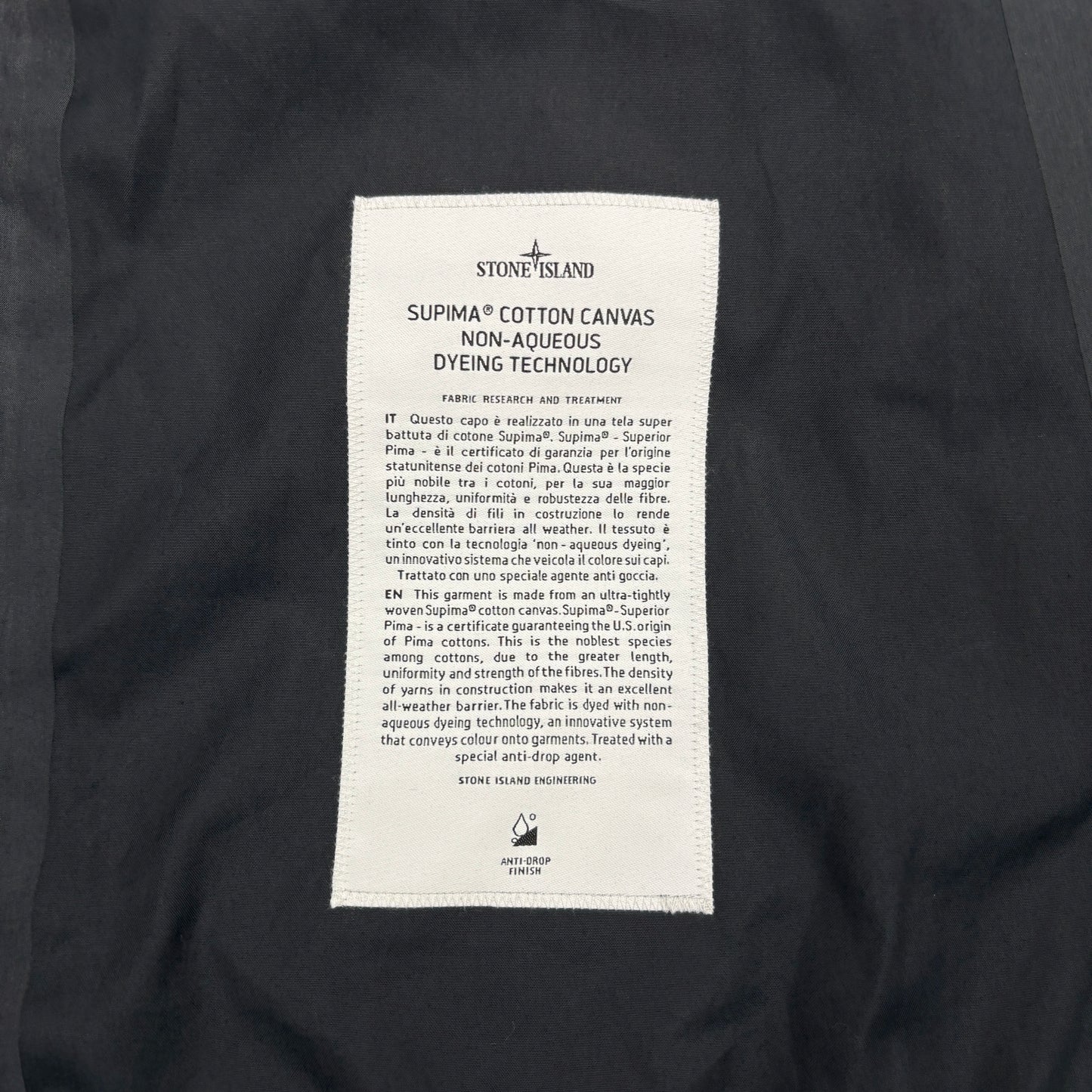 Stone Island Black Supima Cotton Canvas Non-Aqueous Dyeing Technology Jacket